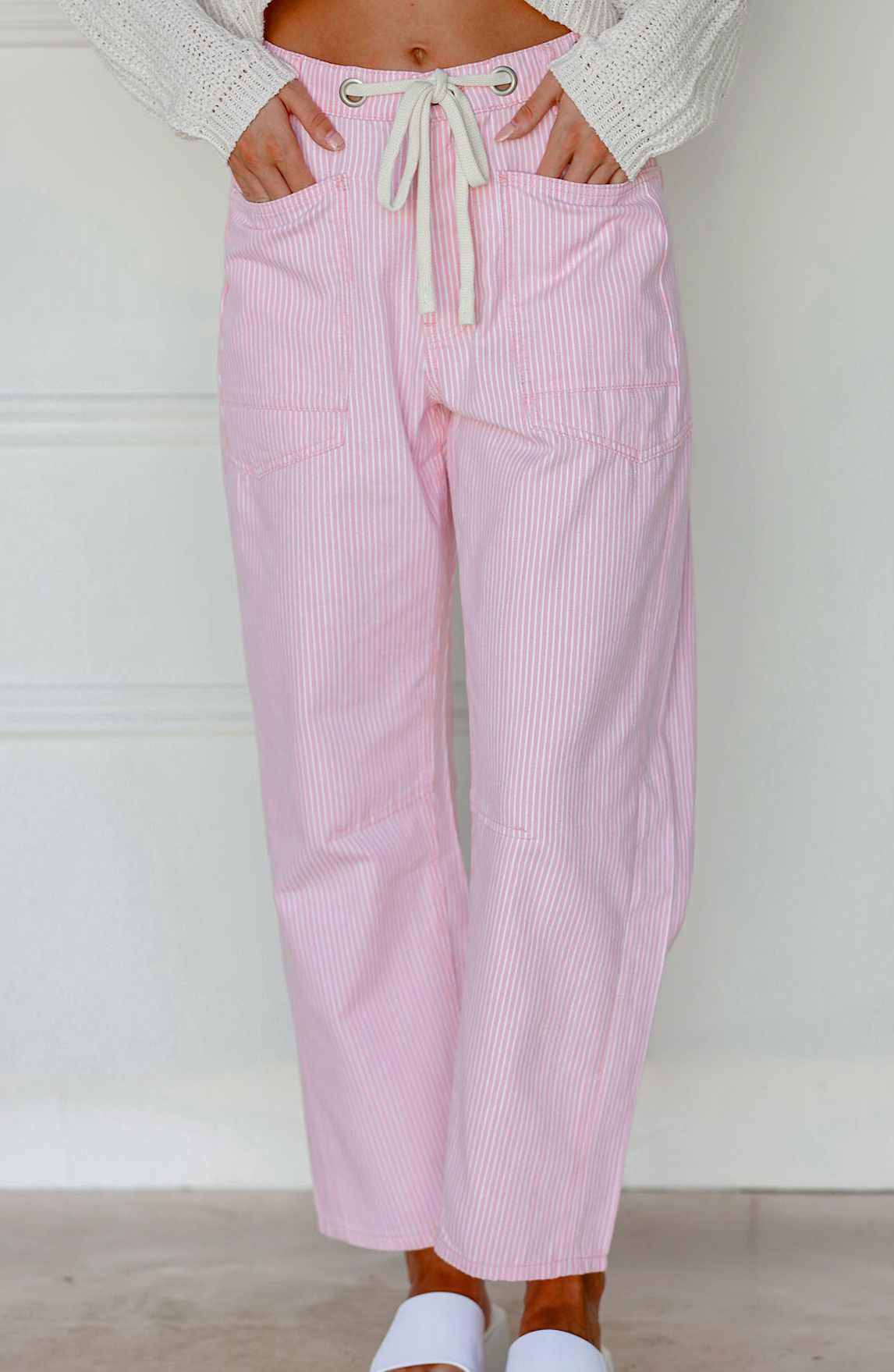 Pink Stripe Barrel Pants w/ Tie