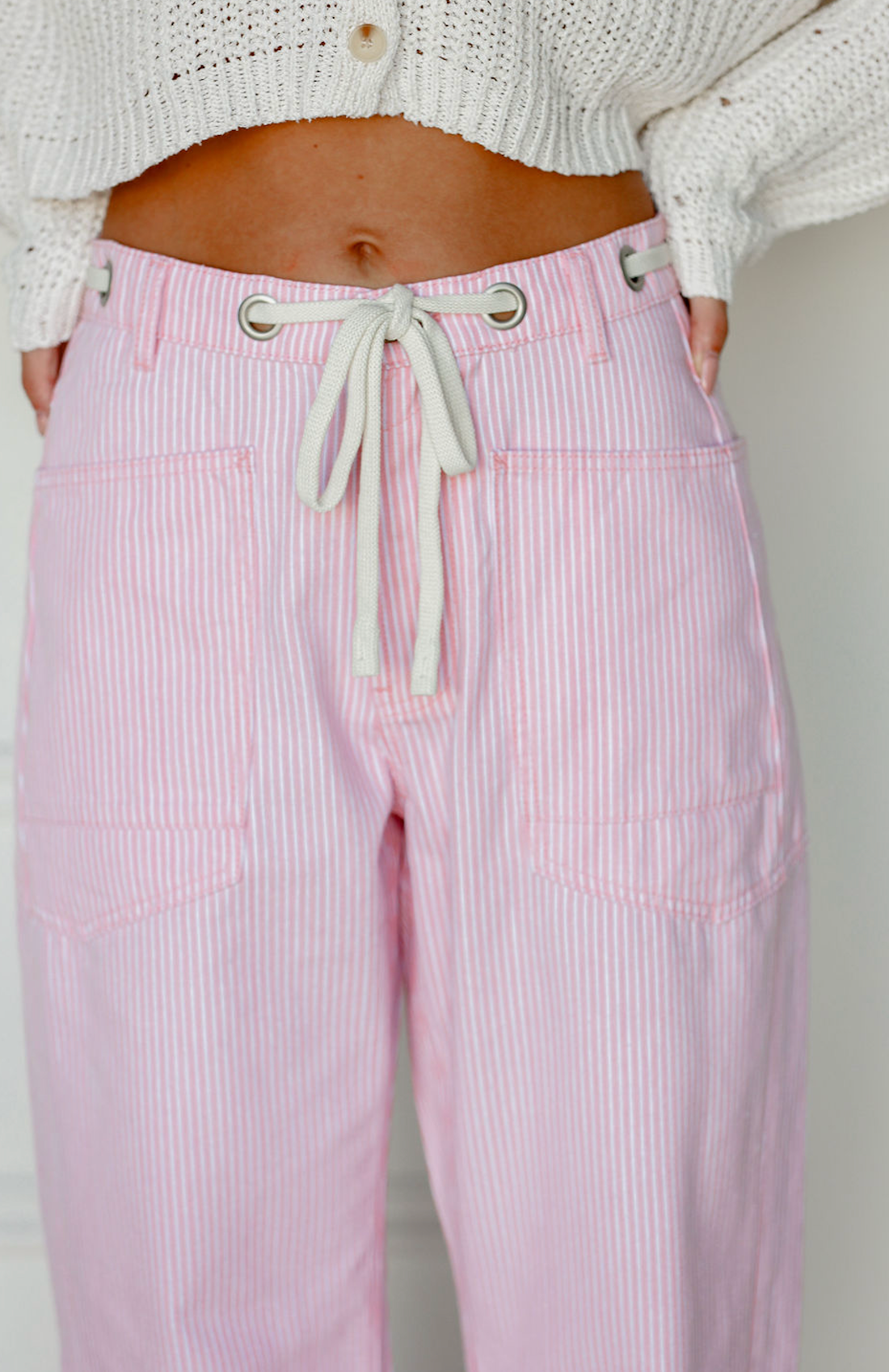 Pink Stripe Barrel Pants w/ Tie