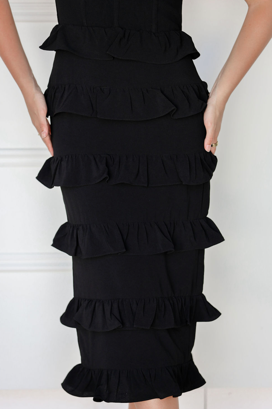 Black Ribbon Bustier Midi Dress