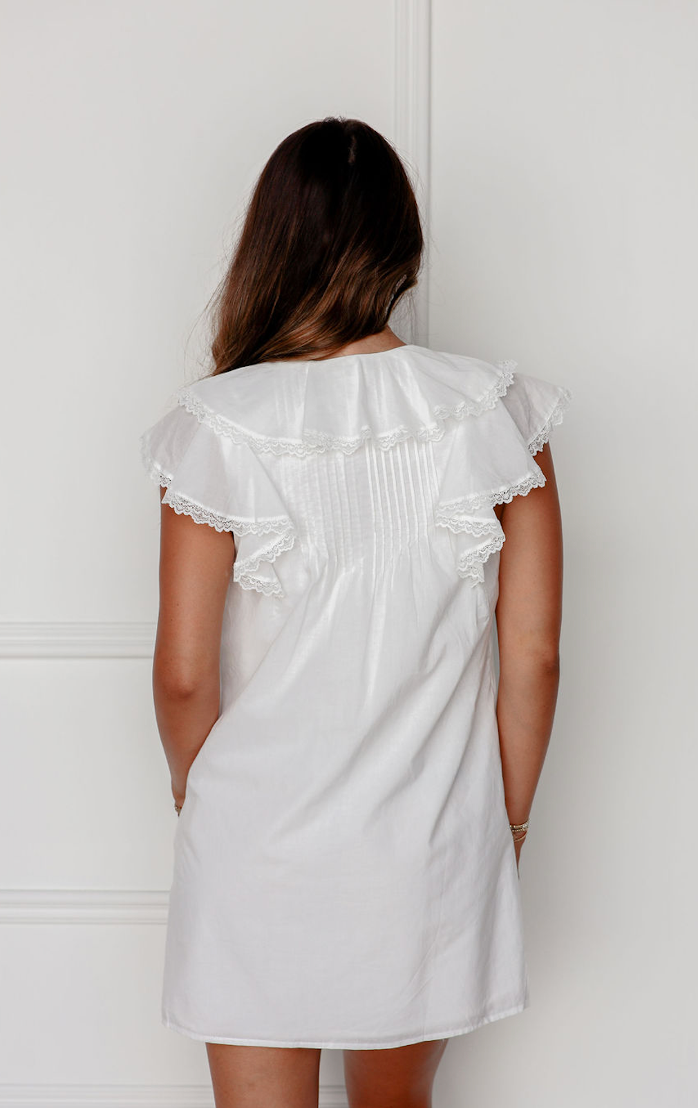 White Ruffle Front Dress