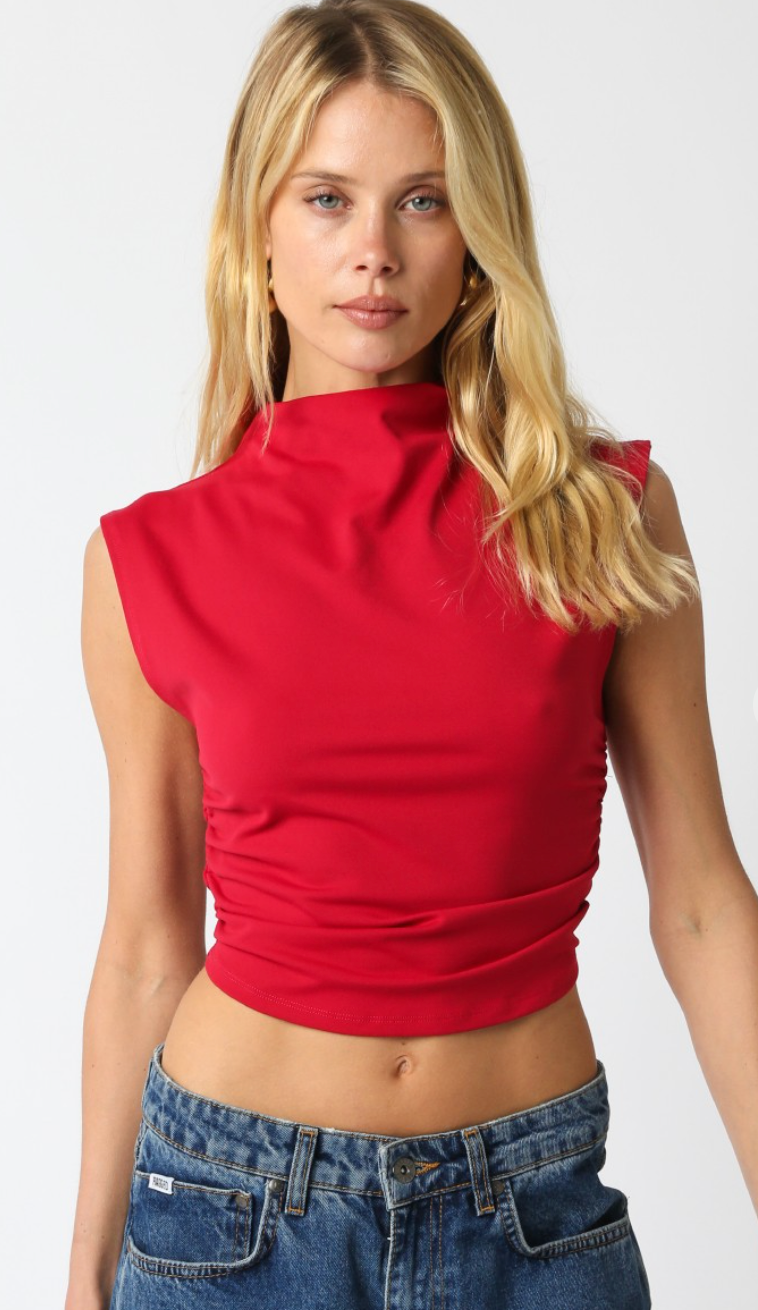 Short Sleeve Mock Top Red