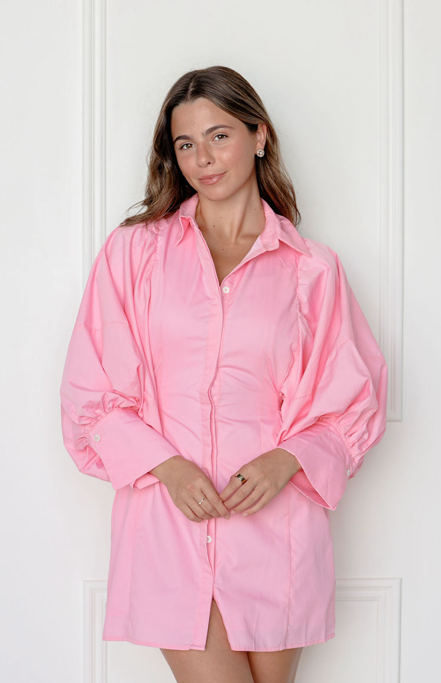 Big Sleeve Shirt Dress Pink