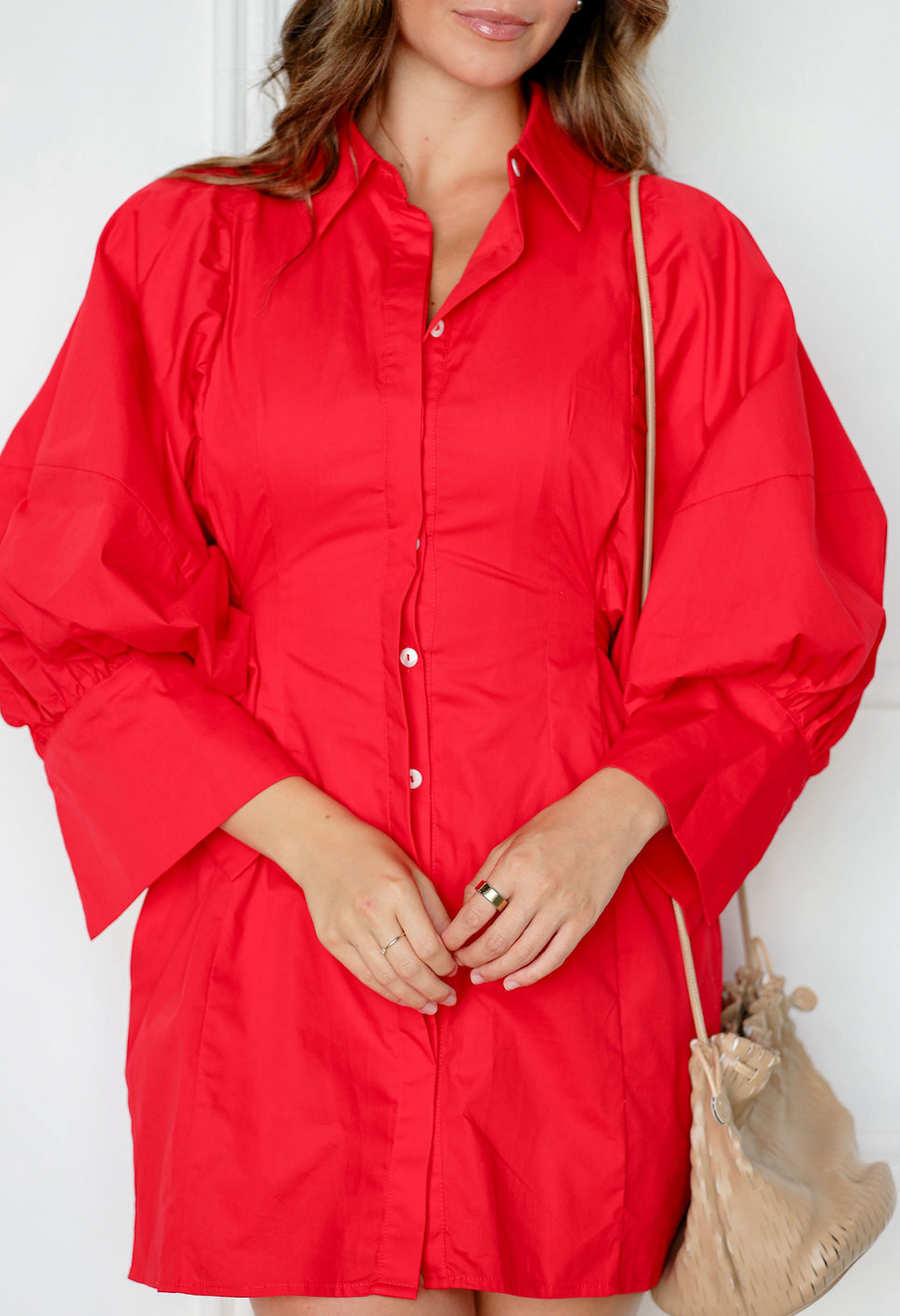Big Sleeve Shirt Dress Red
