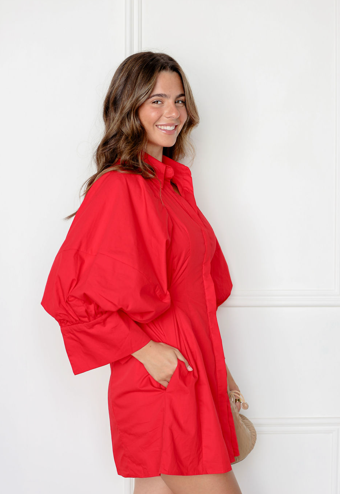 Big Sleeve Shirt Dress Red