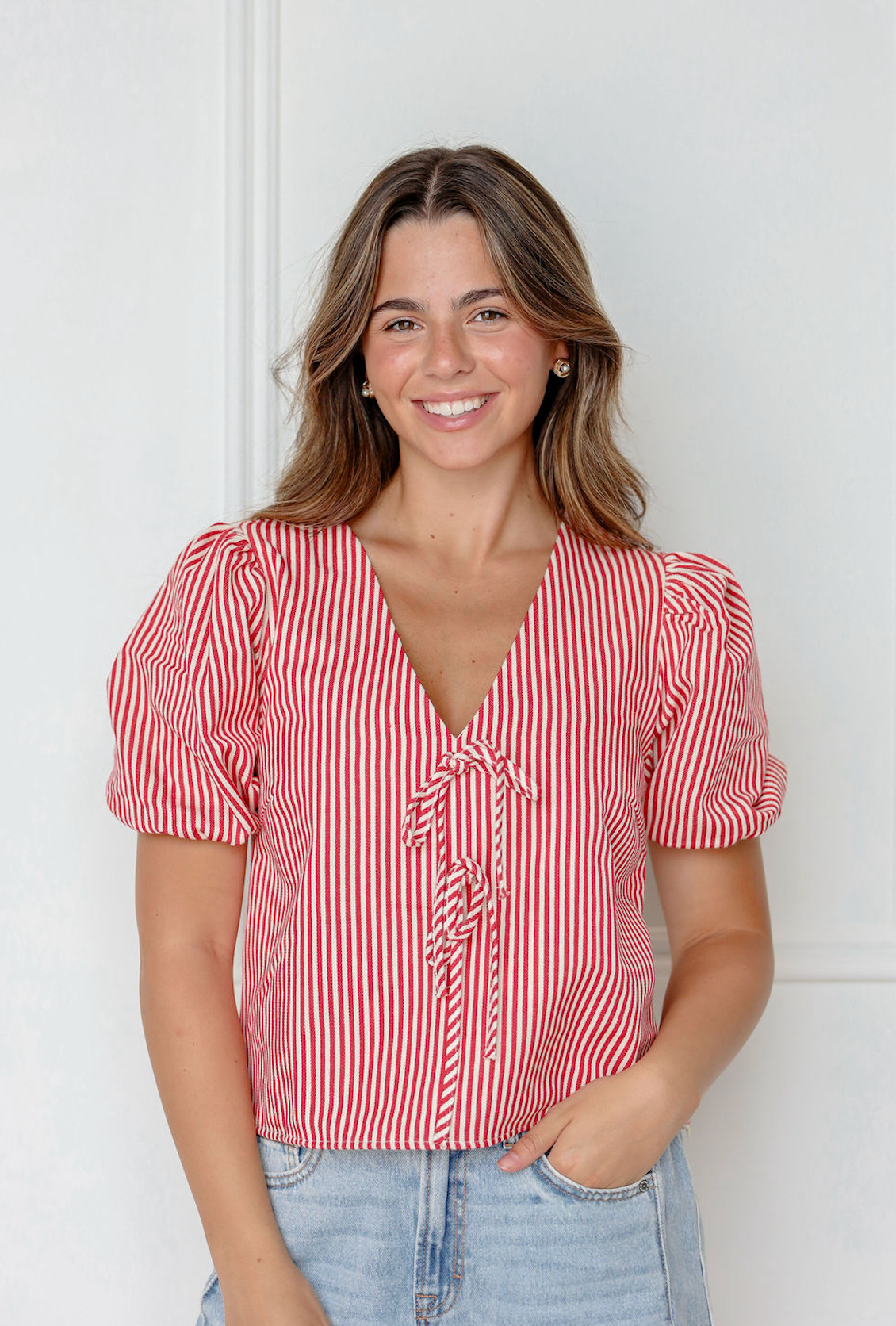 Red Stripe Blouse w/ Ties