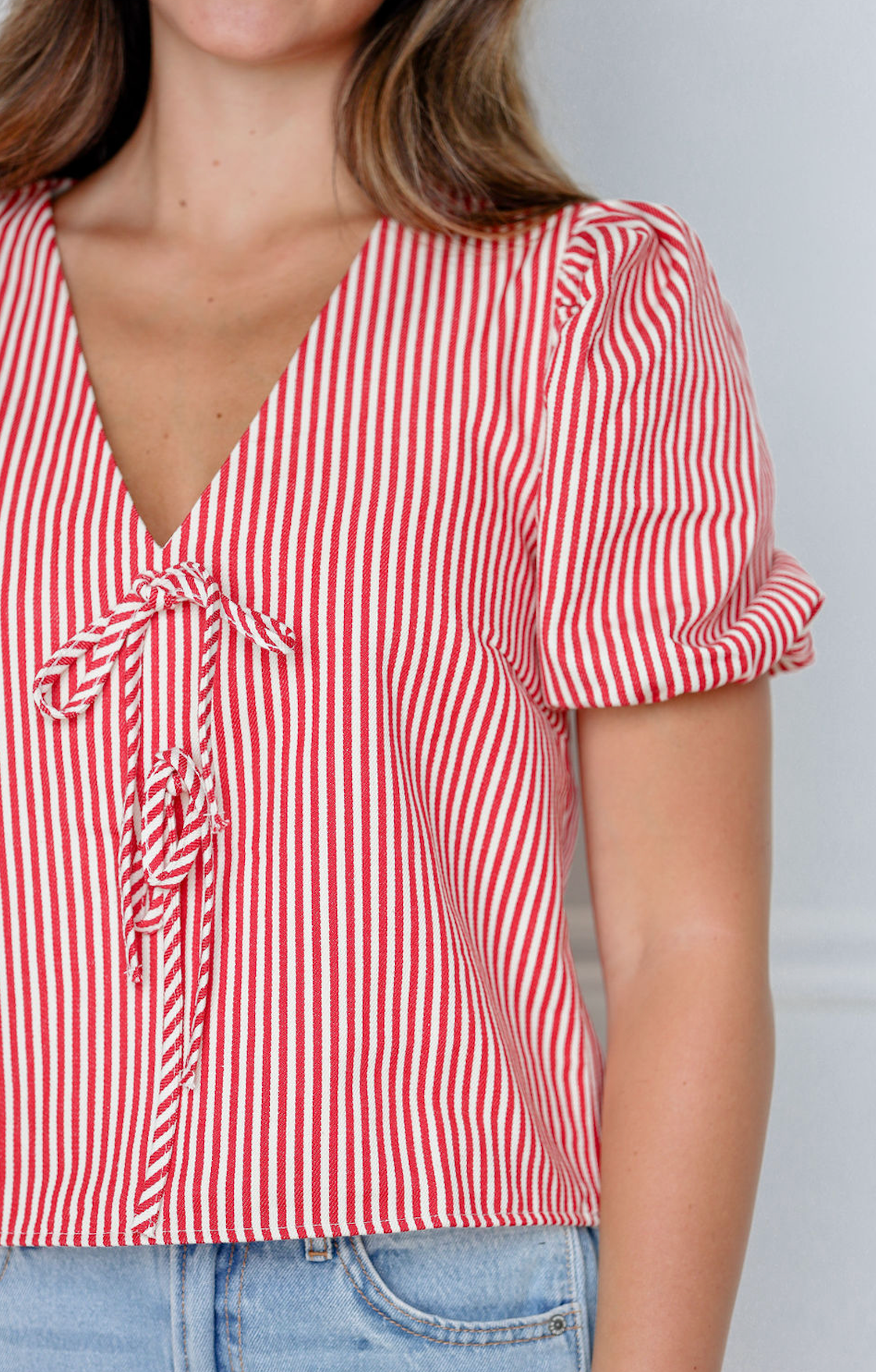 Red Stripe Blouse w/ Ties