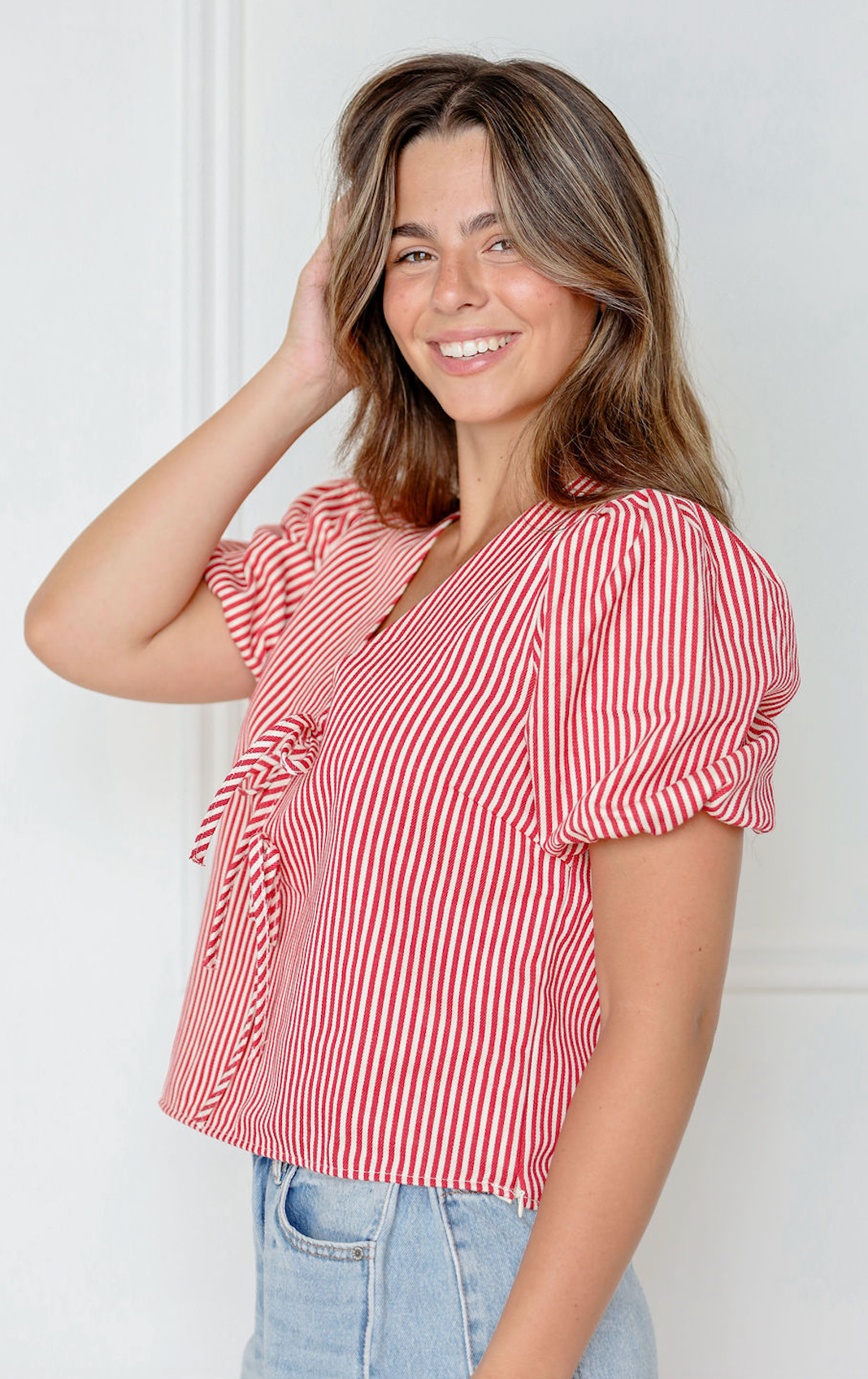 Red Stripe Blouse w/ Ties