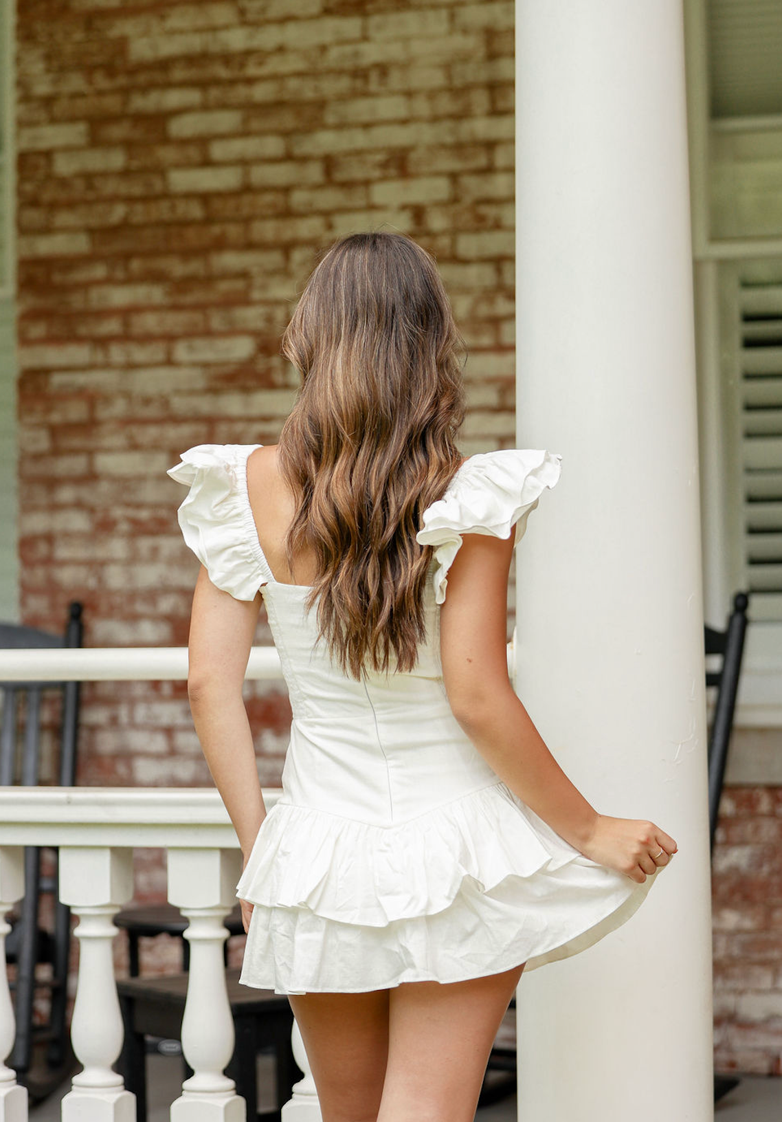 Ruffle Drop Hem Dress White