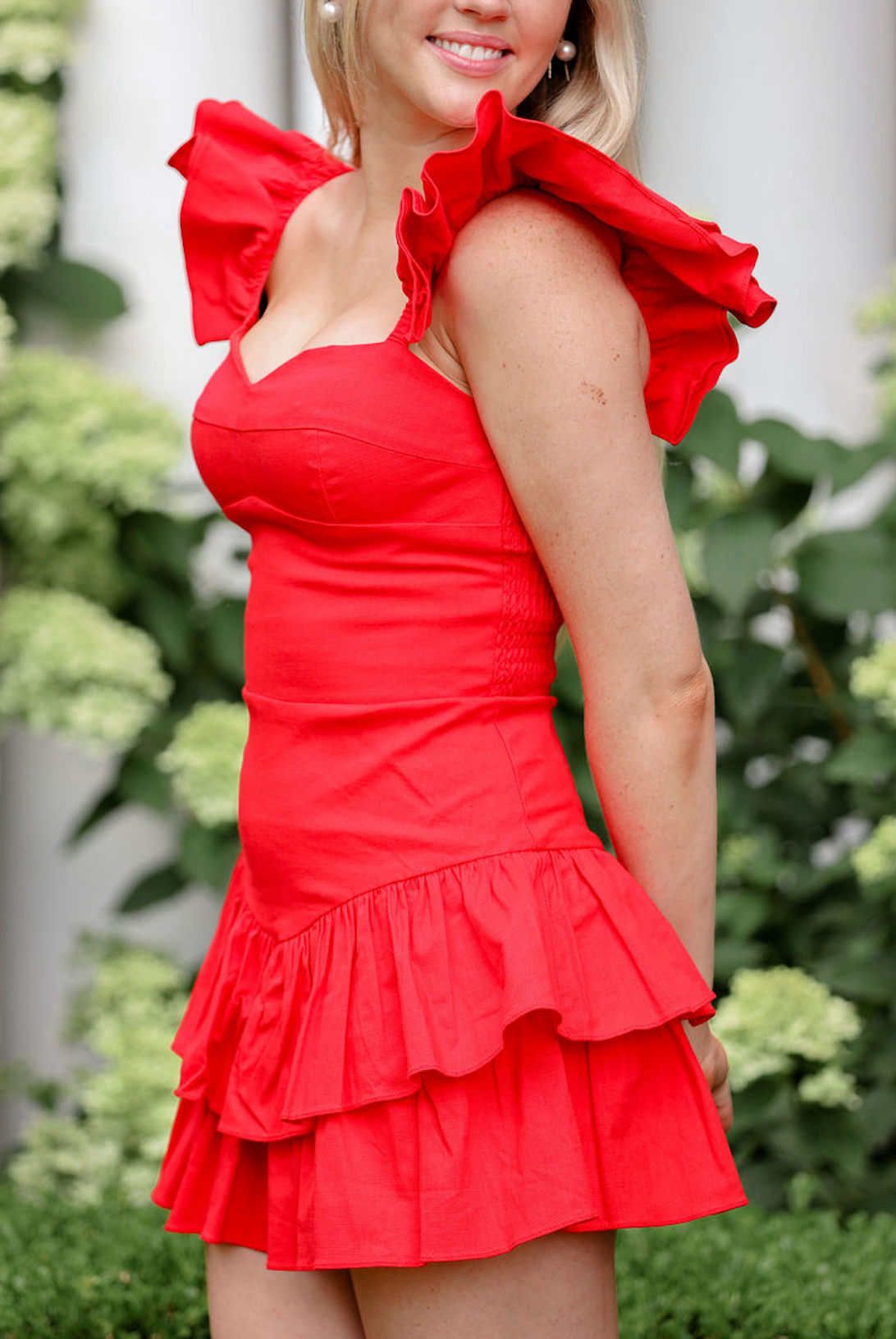 Ruffle Drop Hem Dress Red