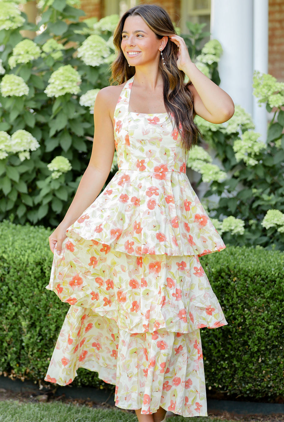 Floral Tiered Halter Midi Dress