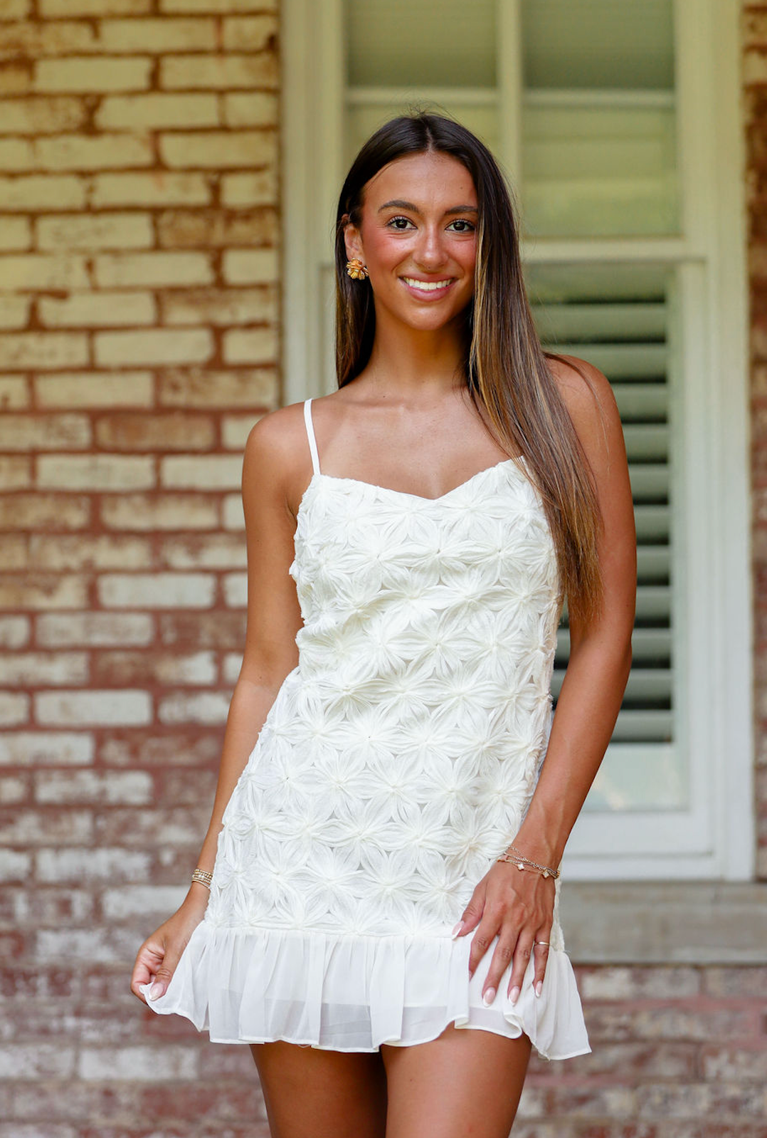 Cream Textured Floral Dress