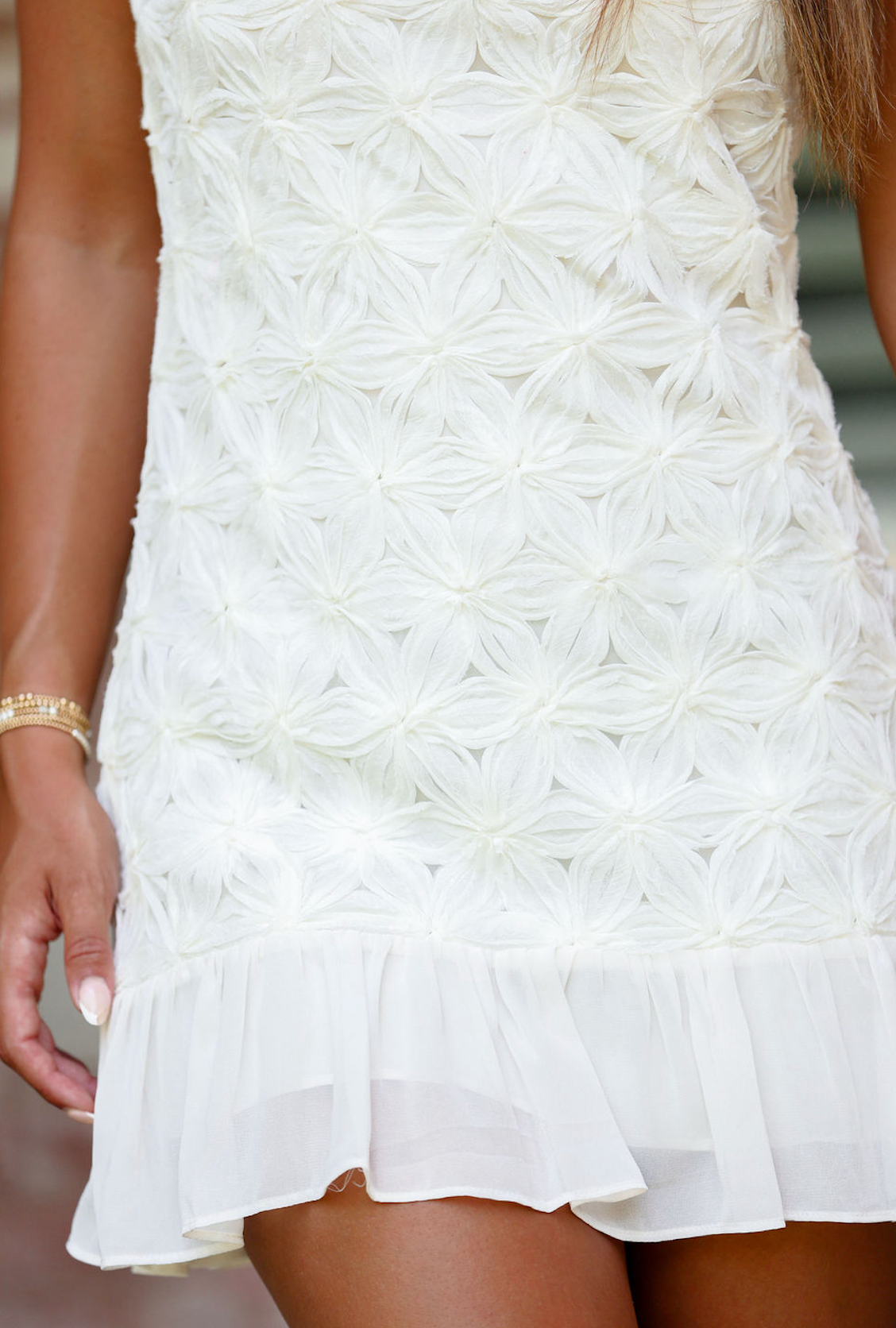 Cream Textured Floral Dress