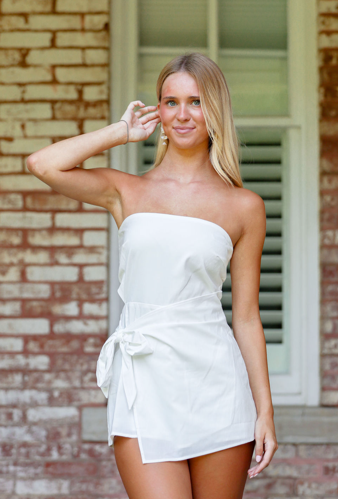 Strapless Side Tie Romper White