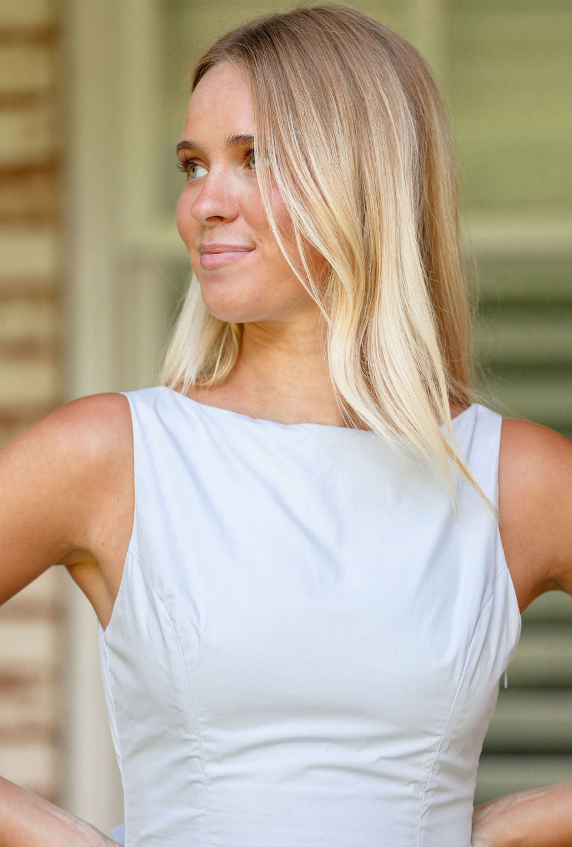 Blue Poplin Bow Back Dress