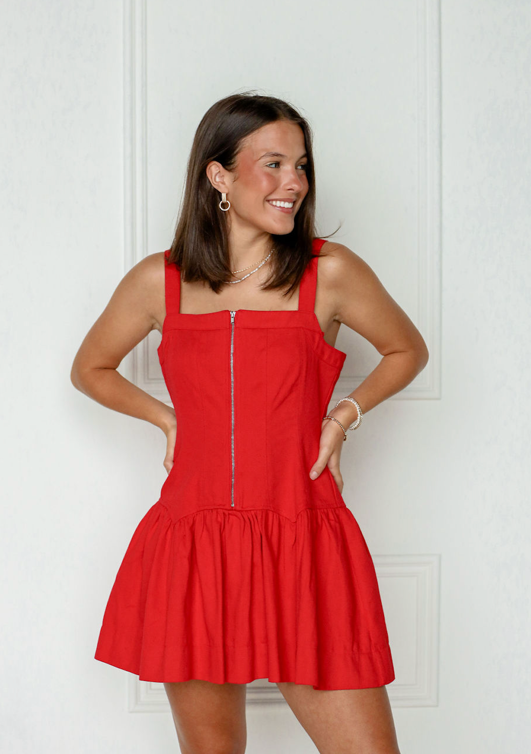 Drop Waist Denim Dress Red