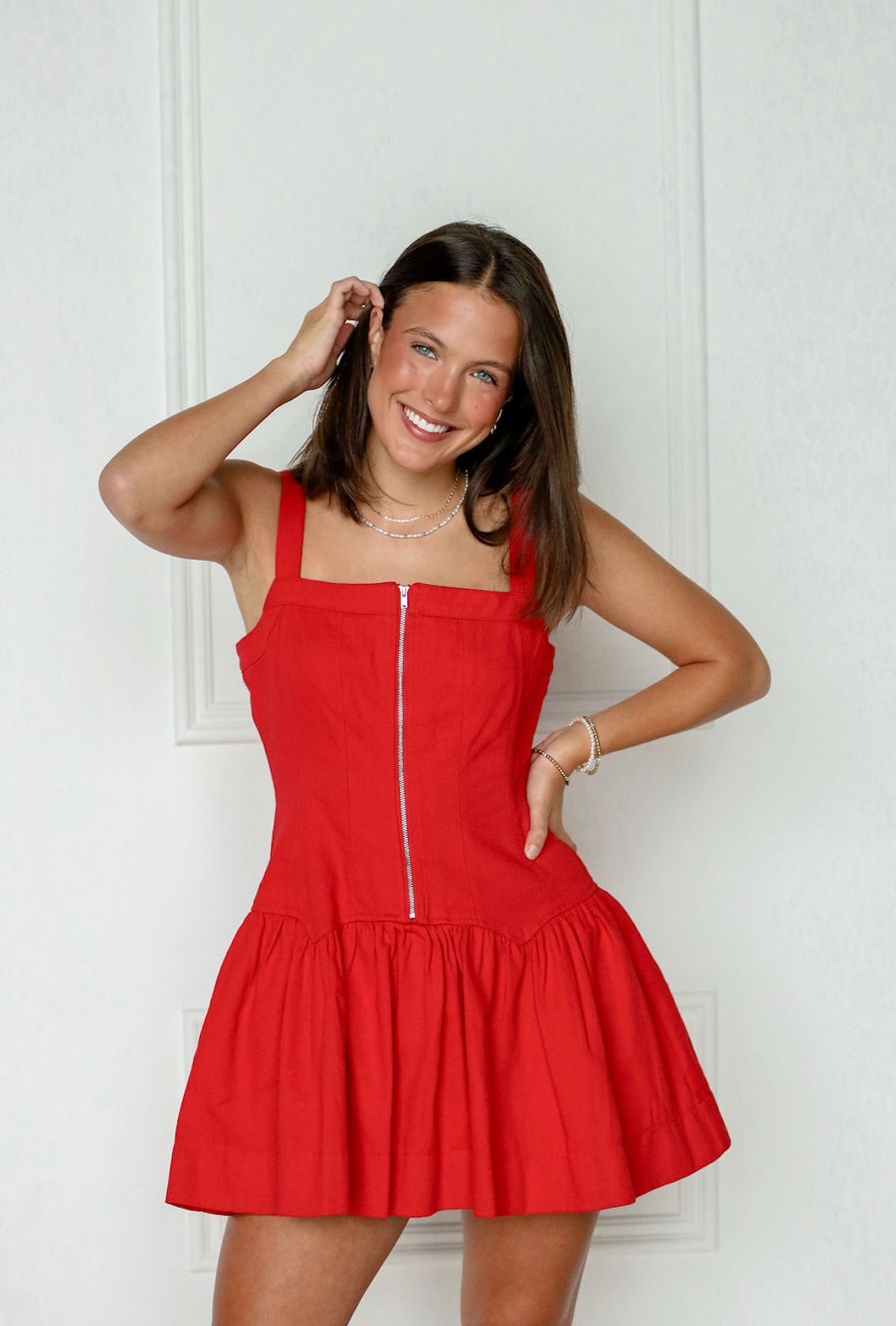 Drop Waist Denim Dress Red
