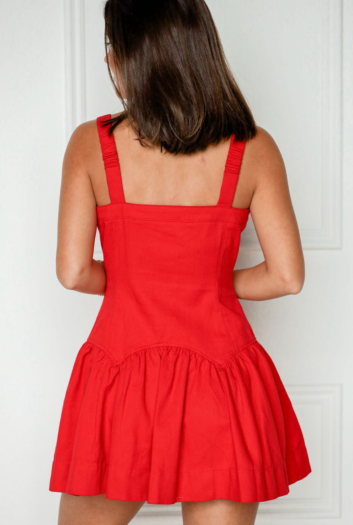 Drop Waist Denim Dress Red