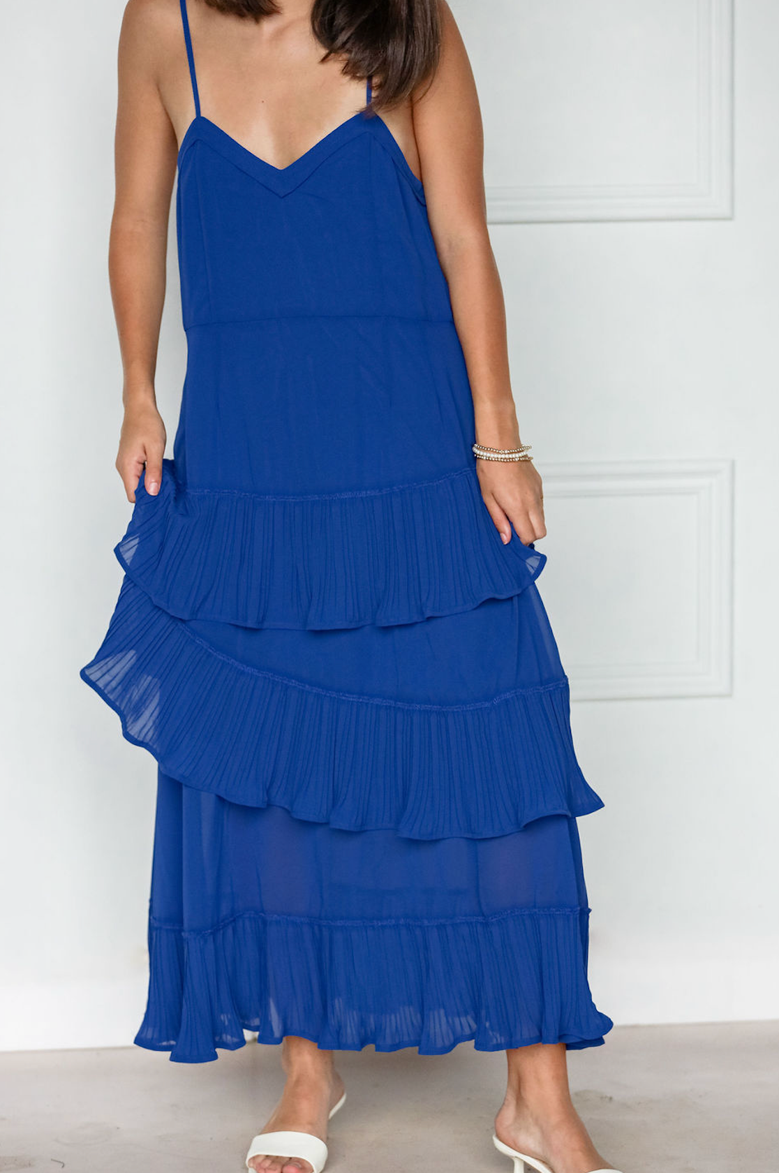 Asymmetrical Pleated Midi Dress Blue