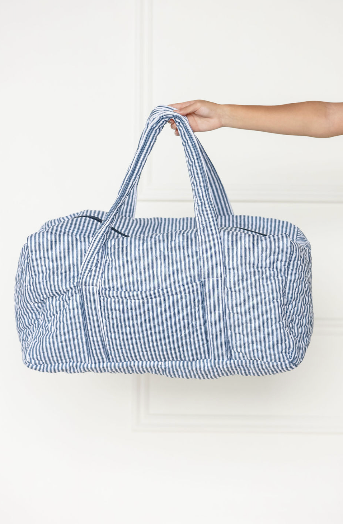 Navy Stripe Quilted Duffle Bag