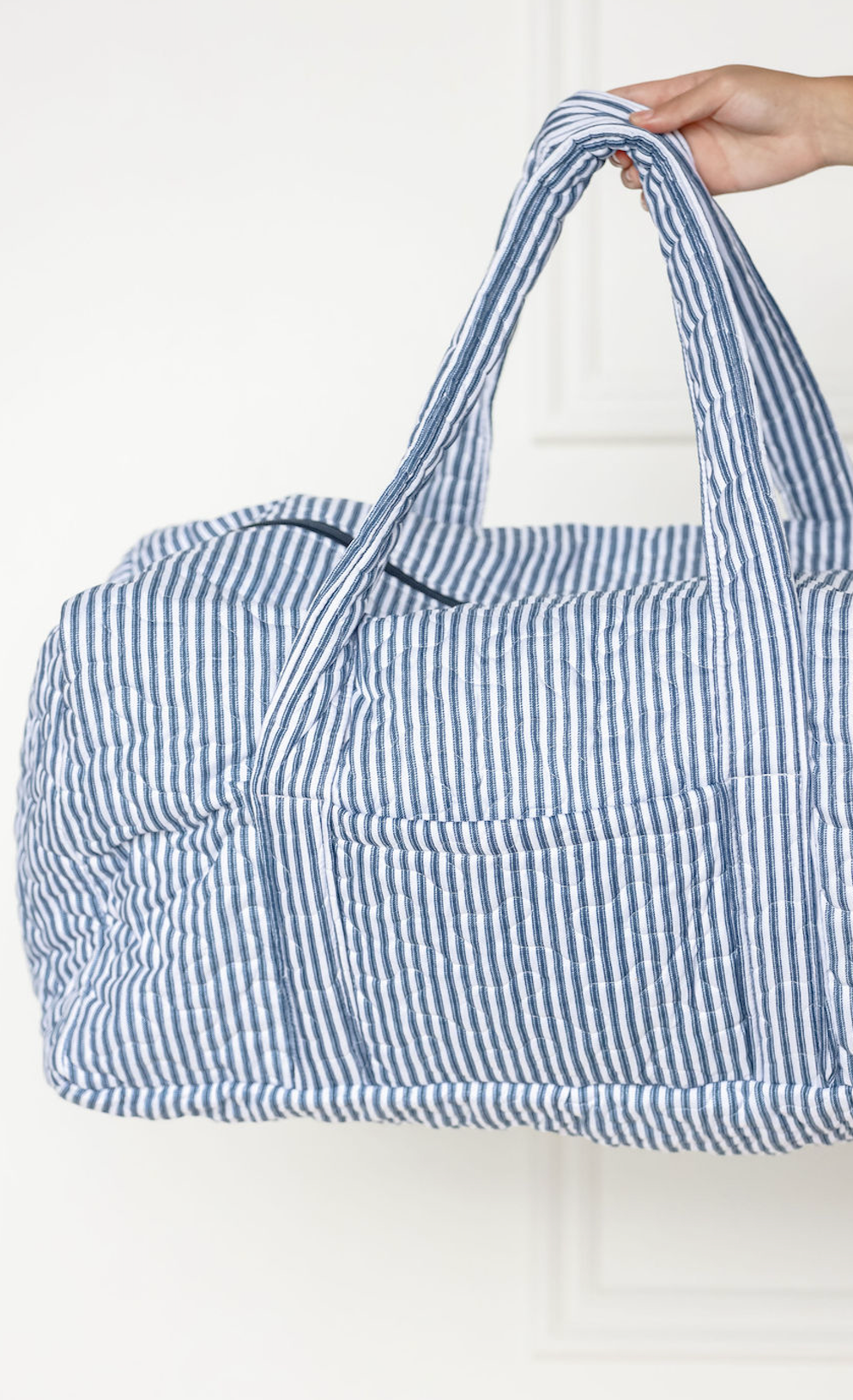 Navy Stripe Quilted Duffle Bag