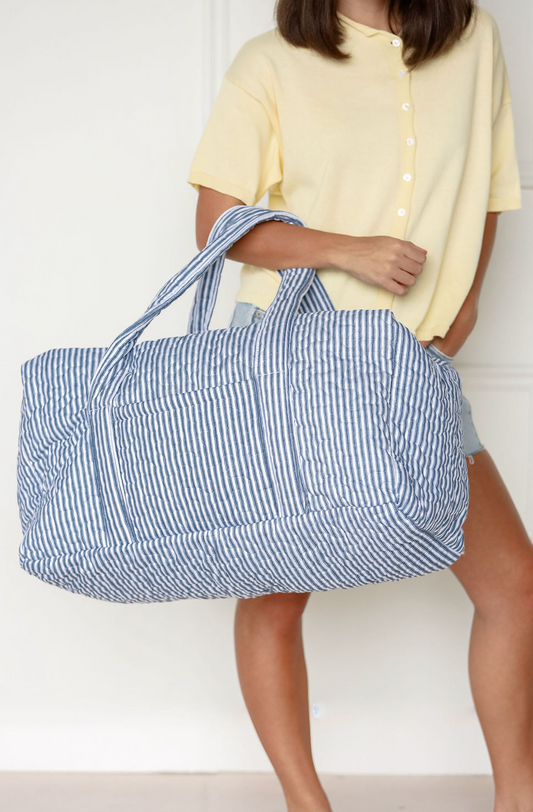 Navy Stripe Quilted Duffle Bag