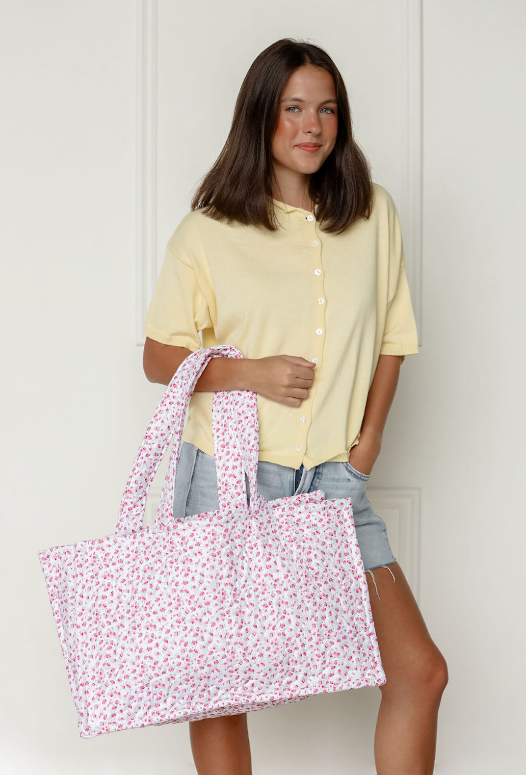 Tricia Pink Floral Quilted Tote Bag
