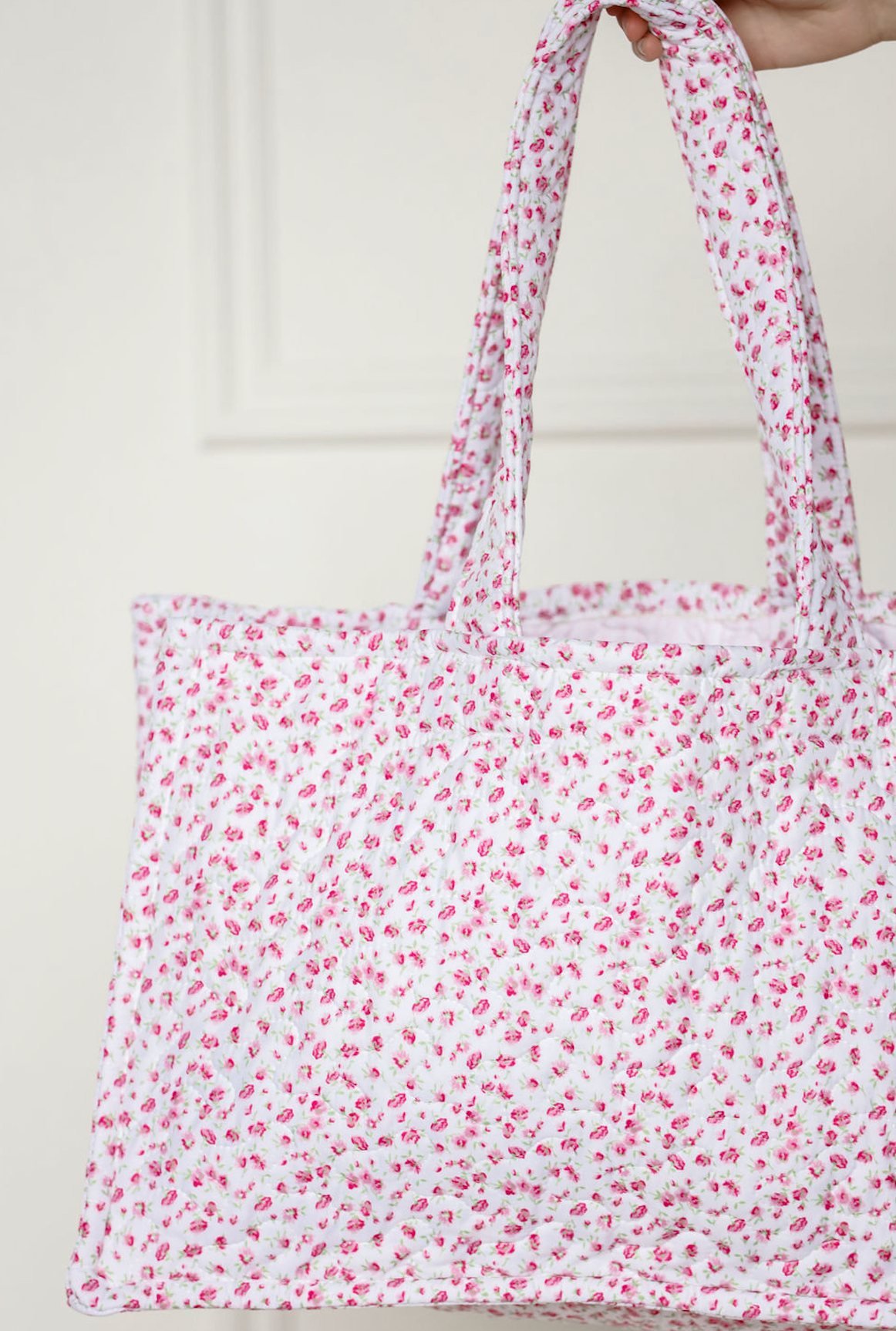 Tricia Pink Floral Quilted Tote Bag