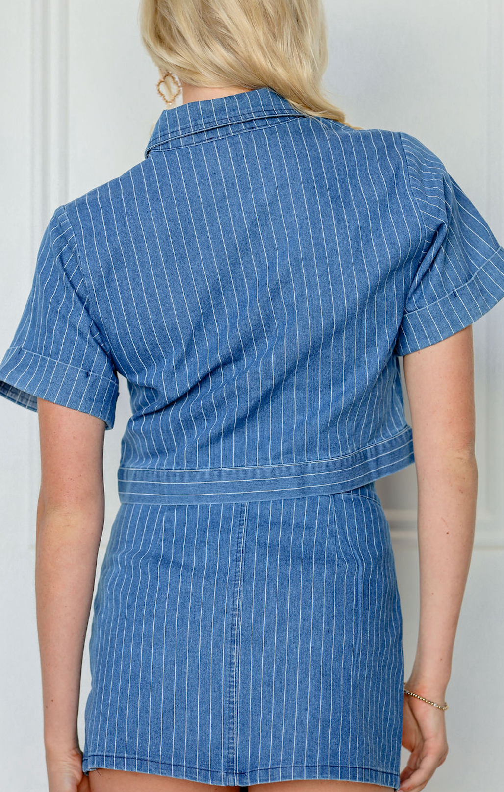 Stripe Denim Jacket & Skirt Set of 2