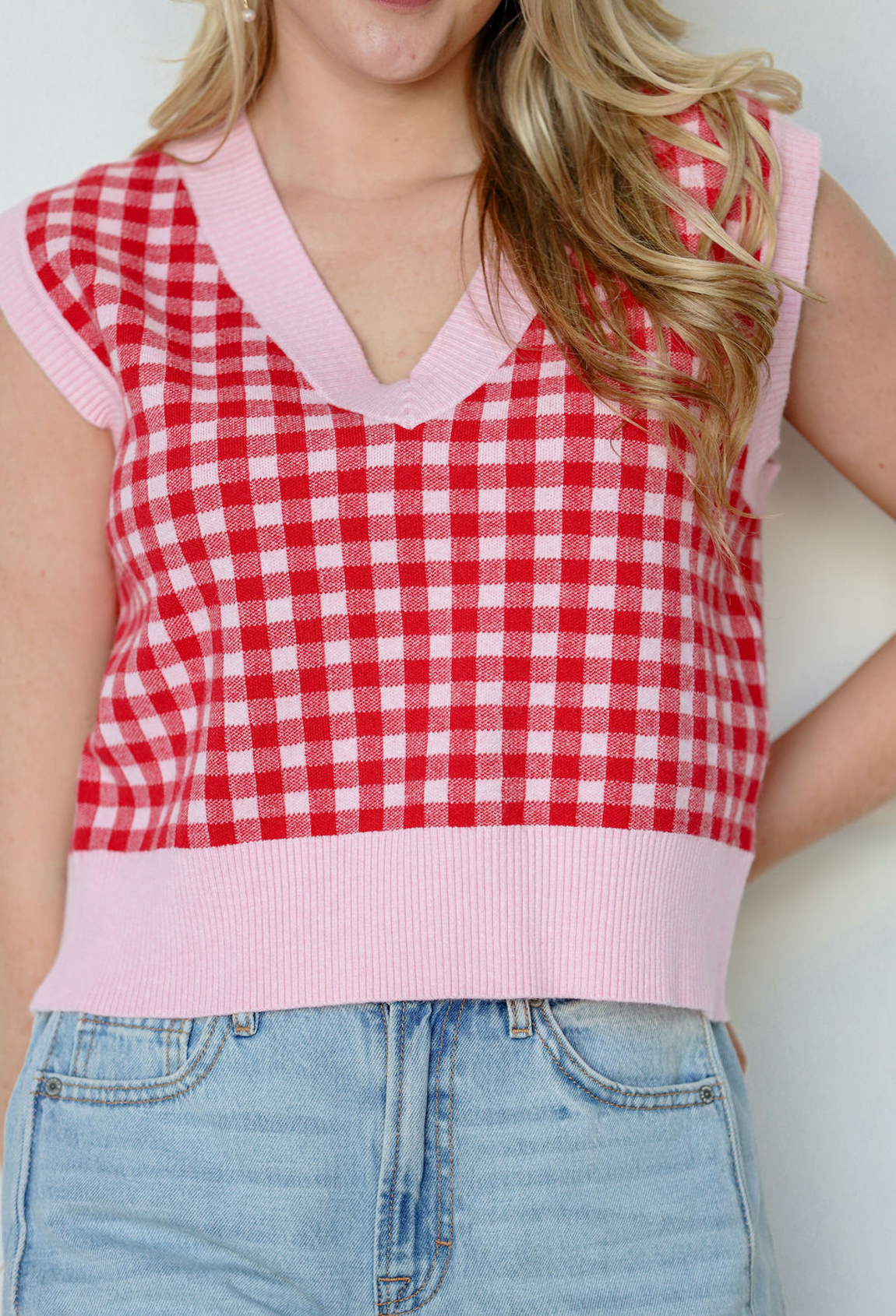 Gingham Sweater Vest Red