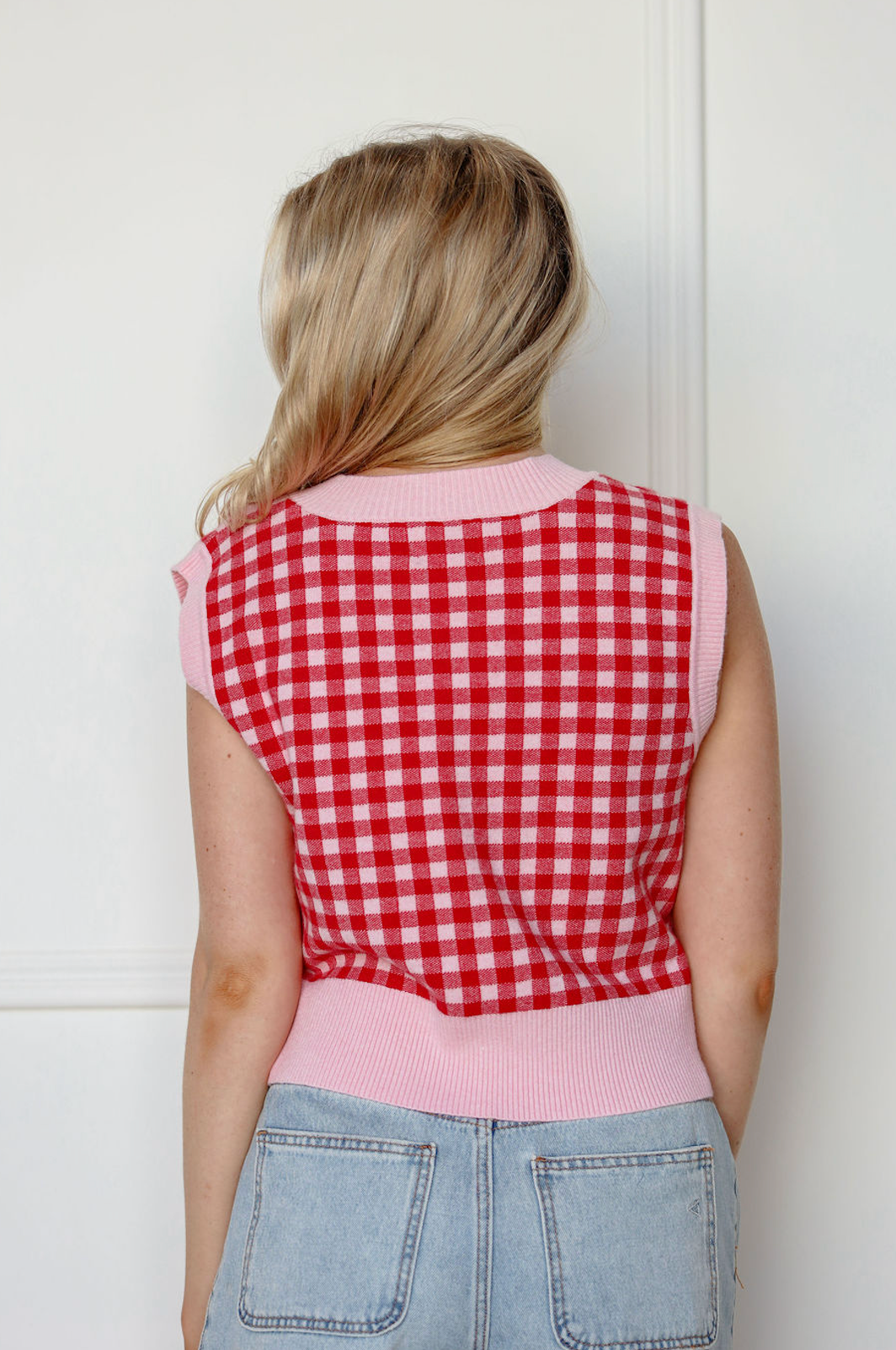 Gingham Sweater Vest Red
