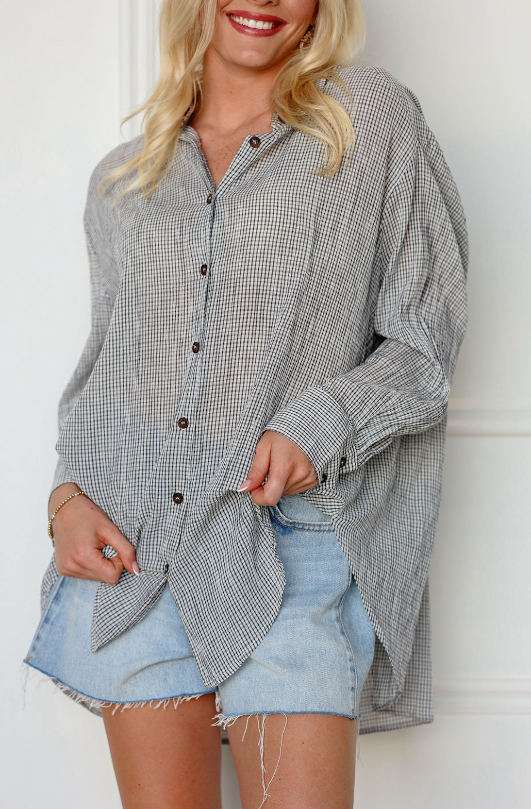Soft Check Button Down Shirt White