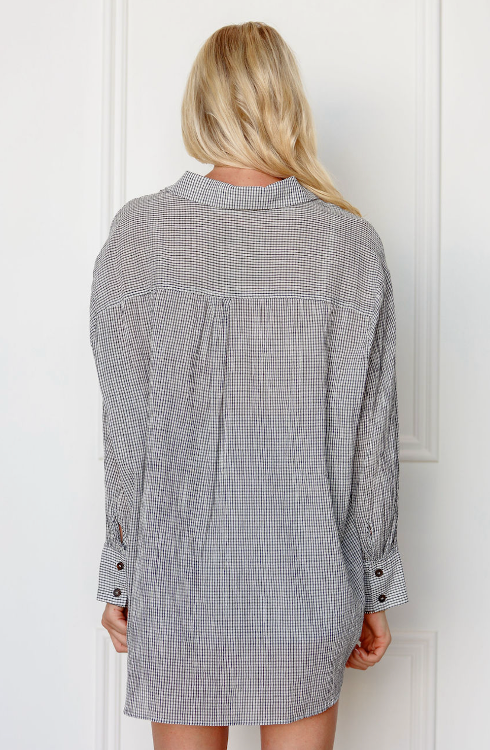 Soft Check Button Down Shirt White