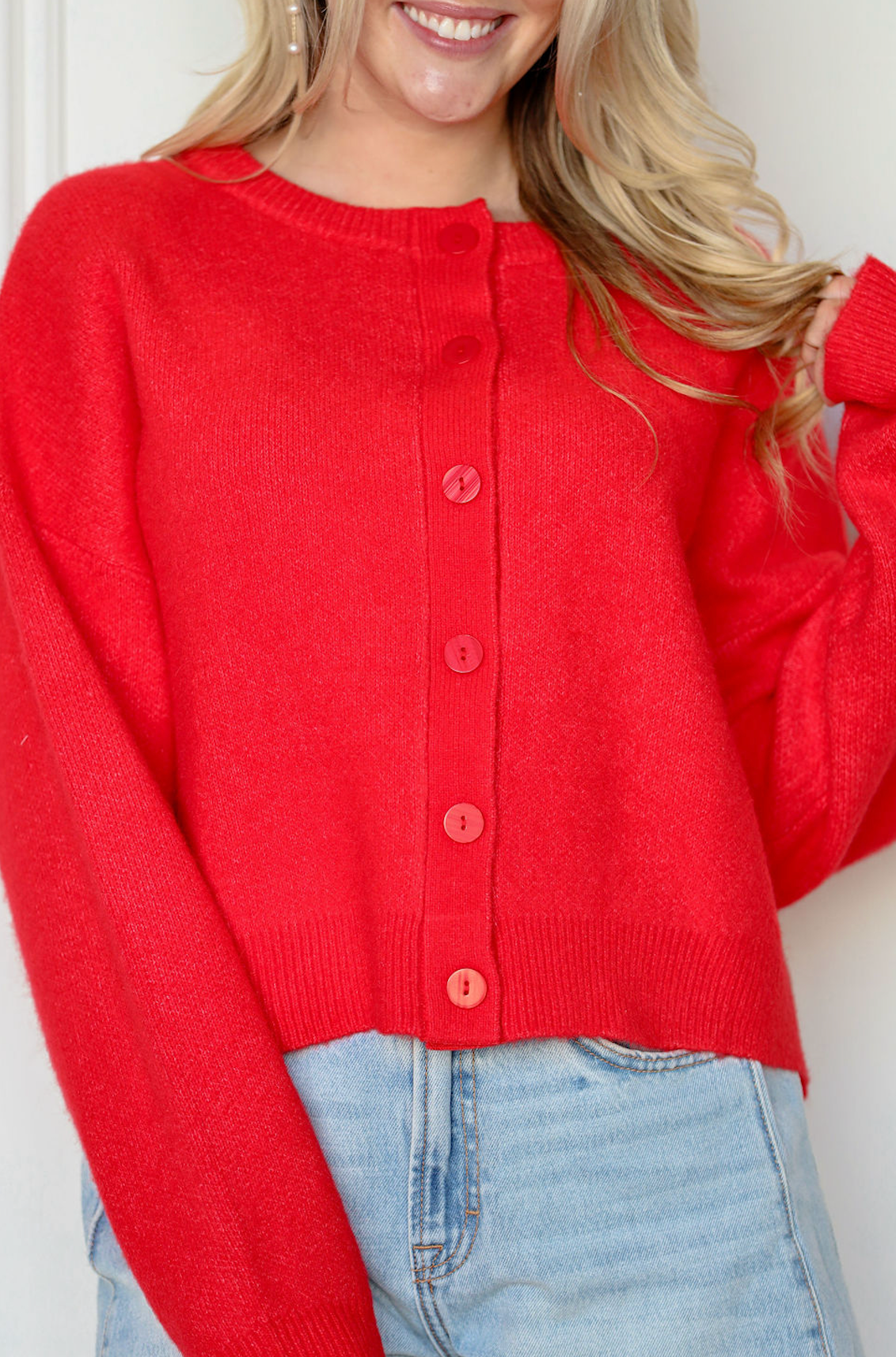 Rory Button Down Cardigan Red
