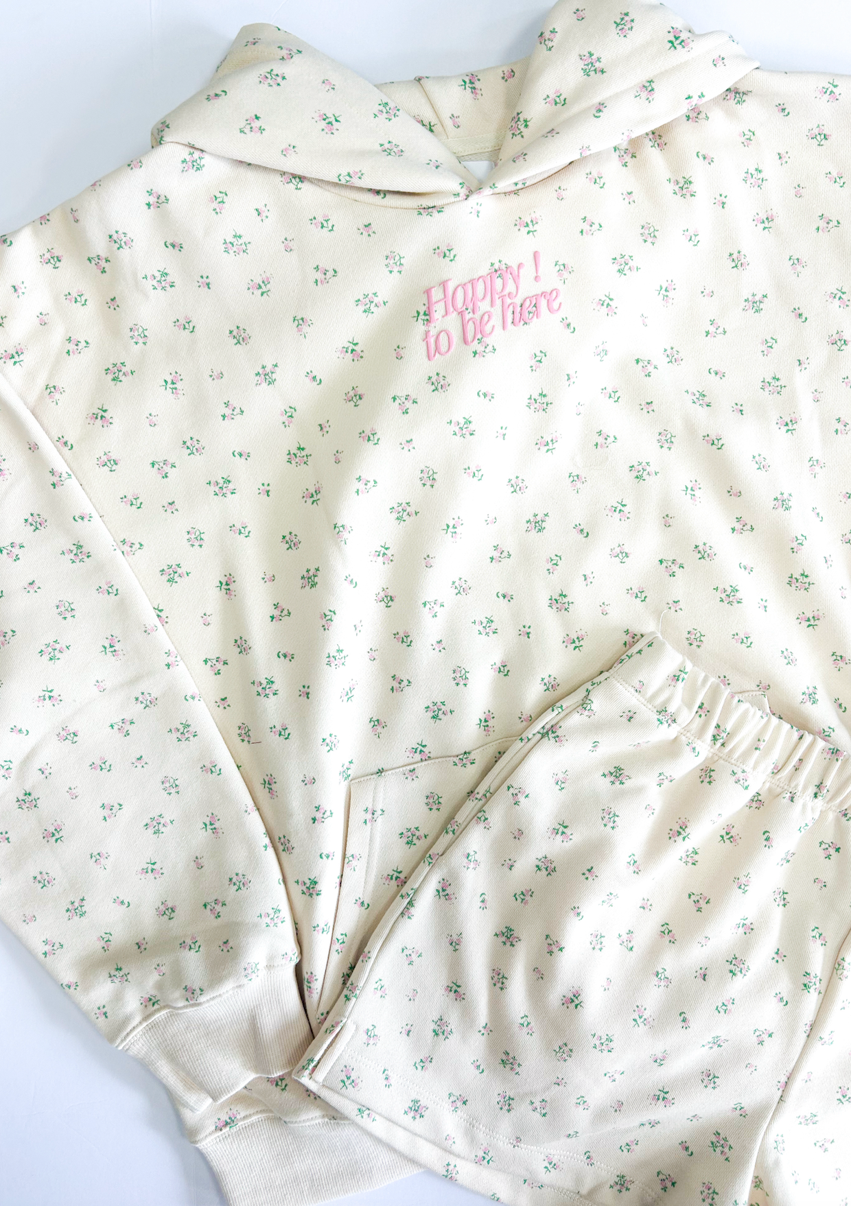 Happy Here Floral Hoodie & Shorts Set of 2