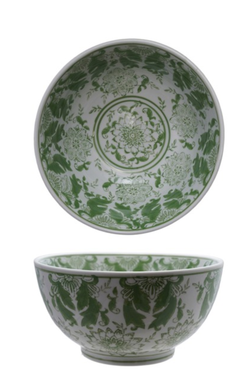 Green Printed Stoneware Bowl