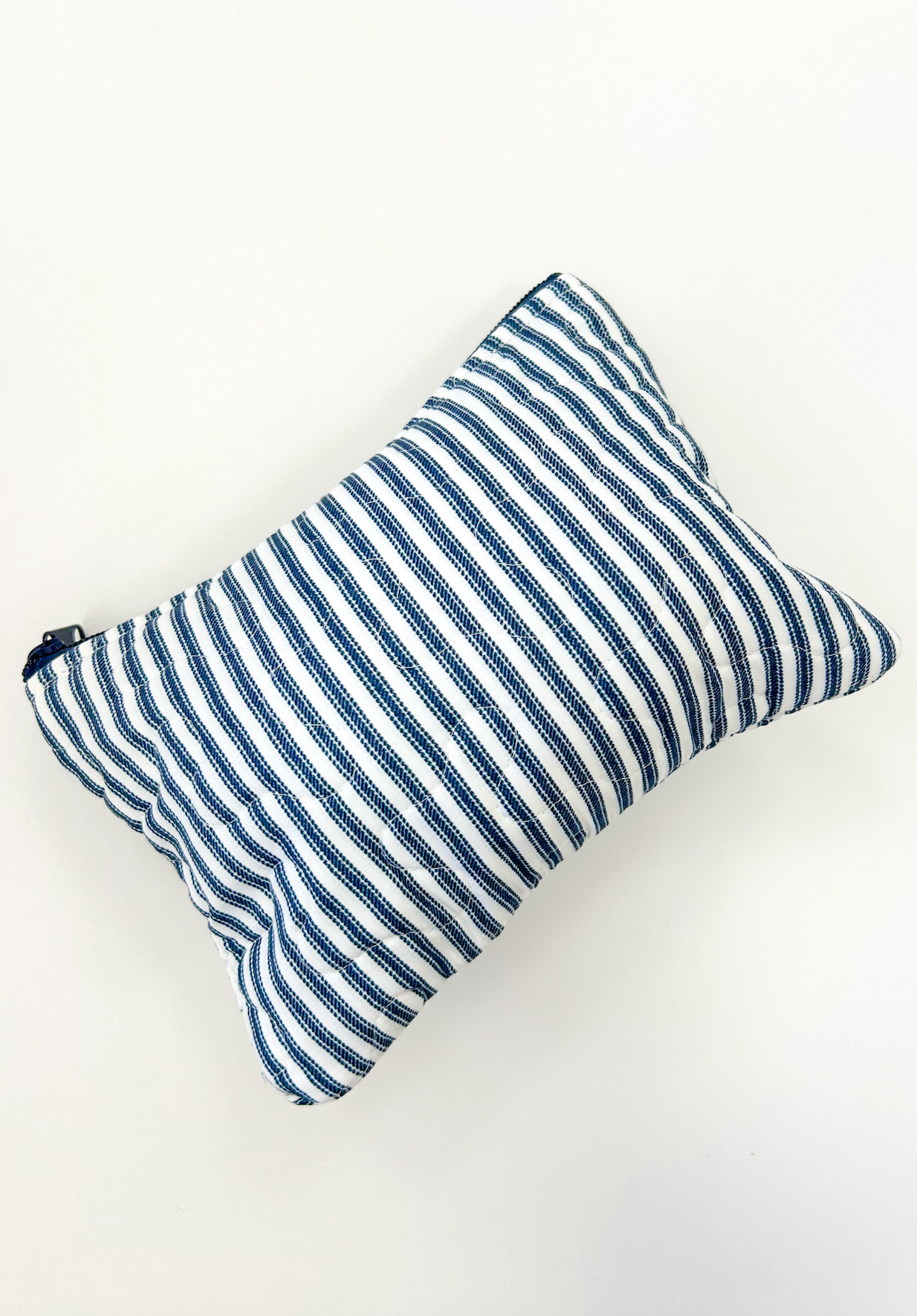 Navy Stripe Quilted Makeup Bag