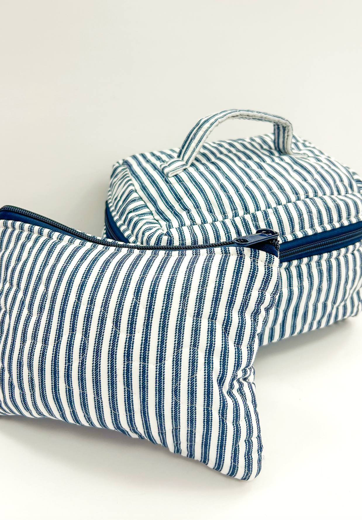 Navy Stripe Quilted Makeup Bag