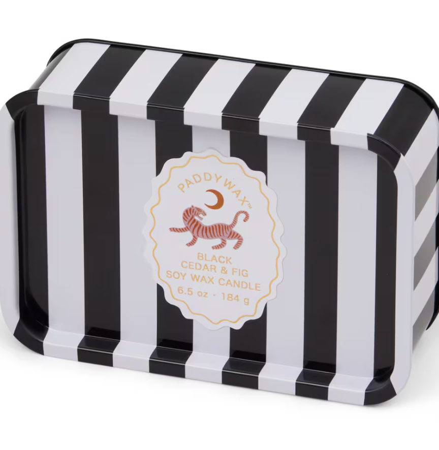 Black/White Tin Candle - Wild Fig & Cedar