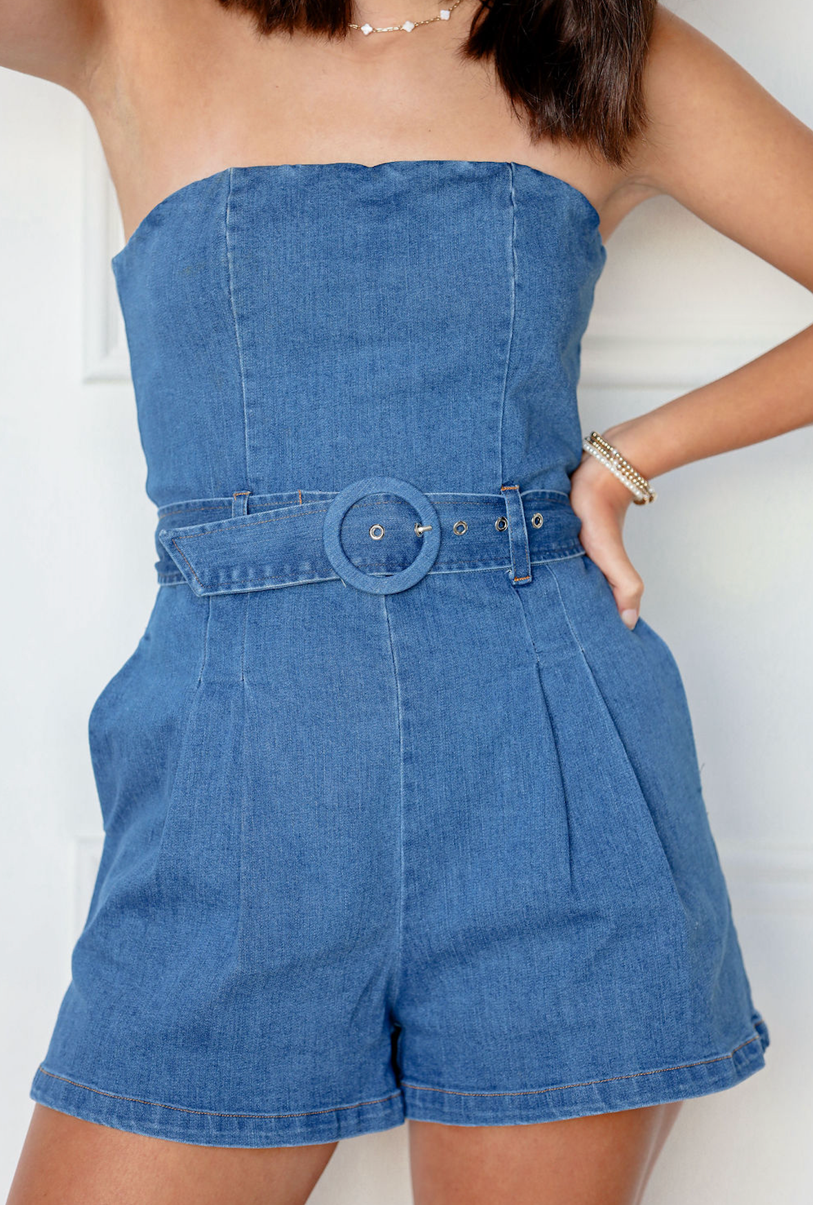 Harlow Denim Belted Romper