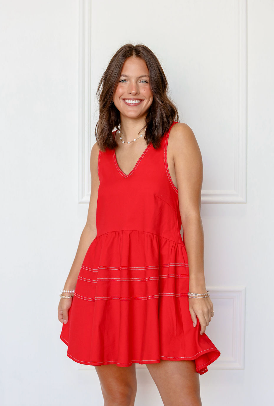 Farrah Red V-Neckline Dress