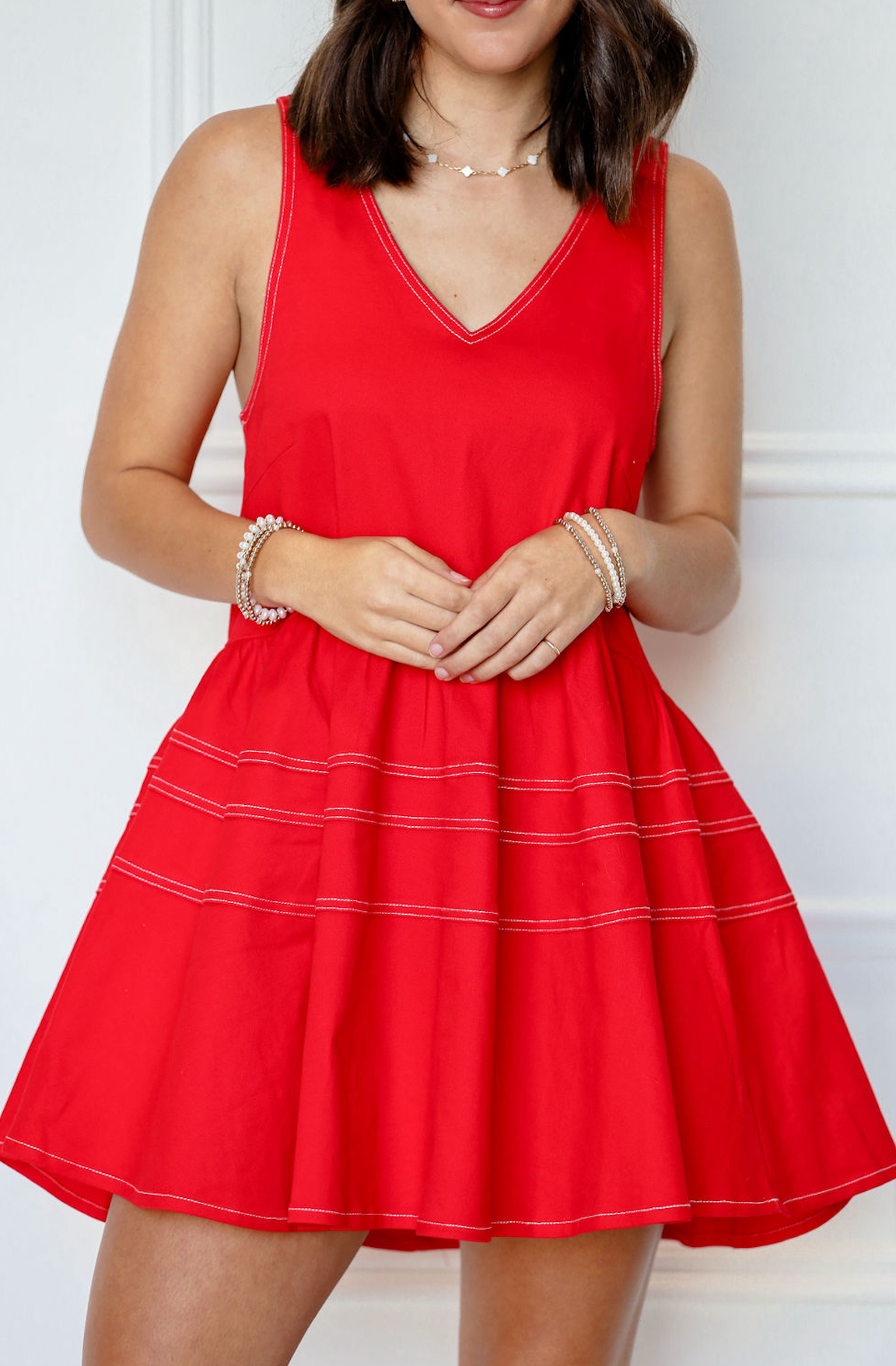 Farrah Red V-Neckline Dress