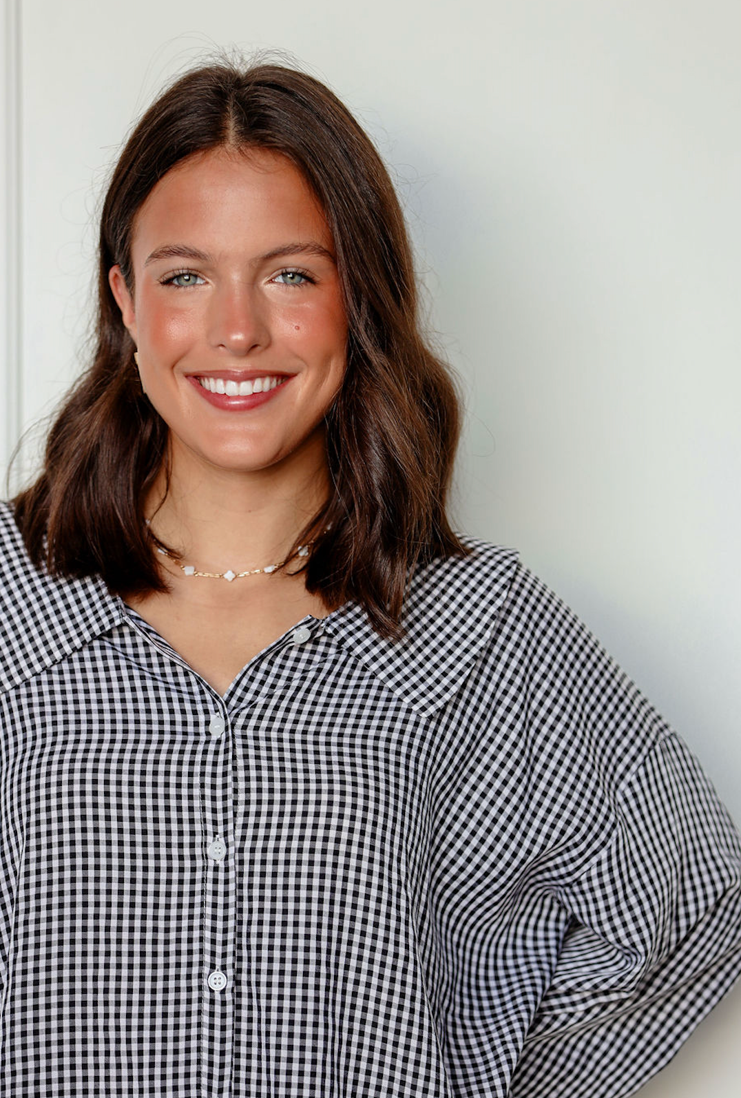 Long Sleeve Gingham Blouse Black
