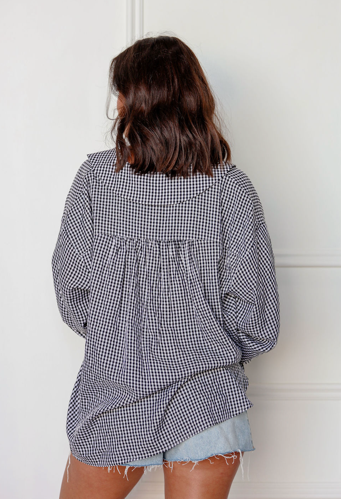 Long Sleeve Gingham Blouse Black