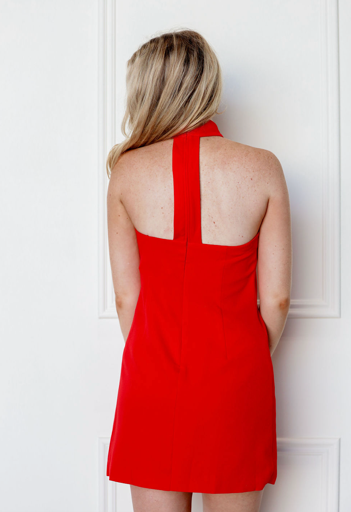 Red Strapless Choker Tie Dress