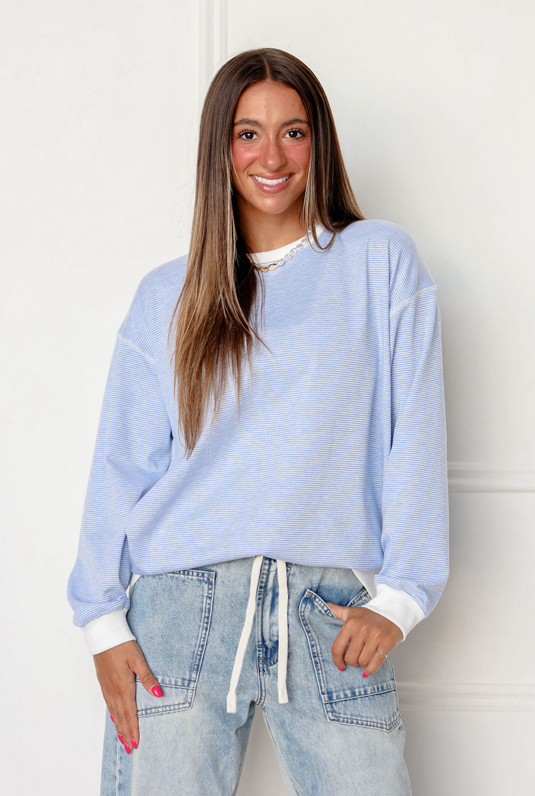 Striped Knit Pullover Blue