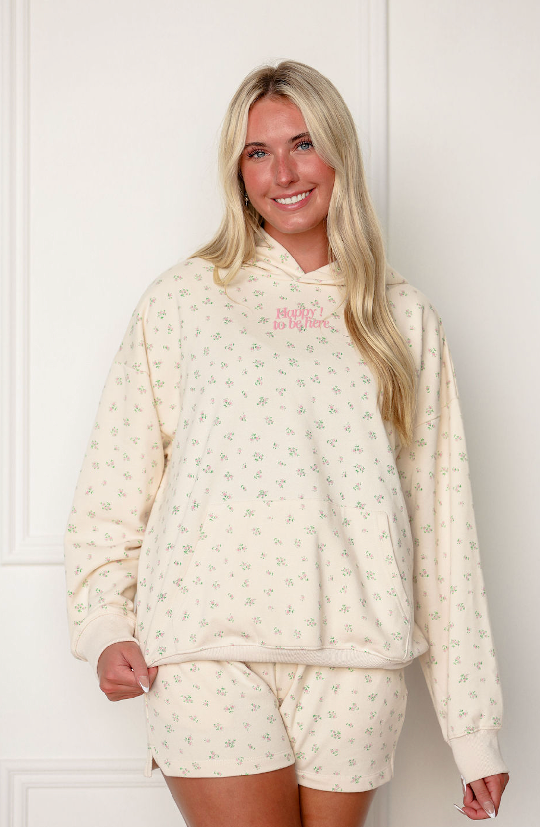 Happy Here Floral Hoodie & Shorts Set of 2