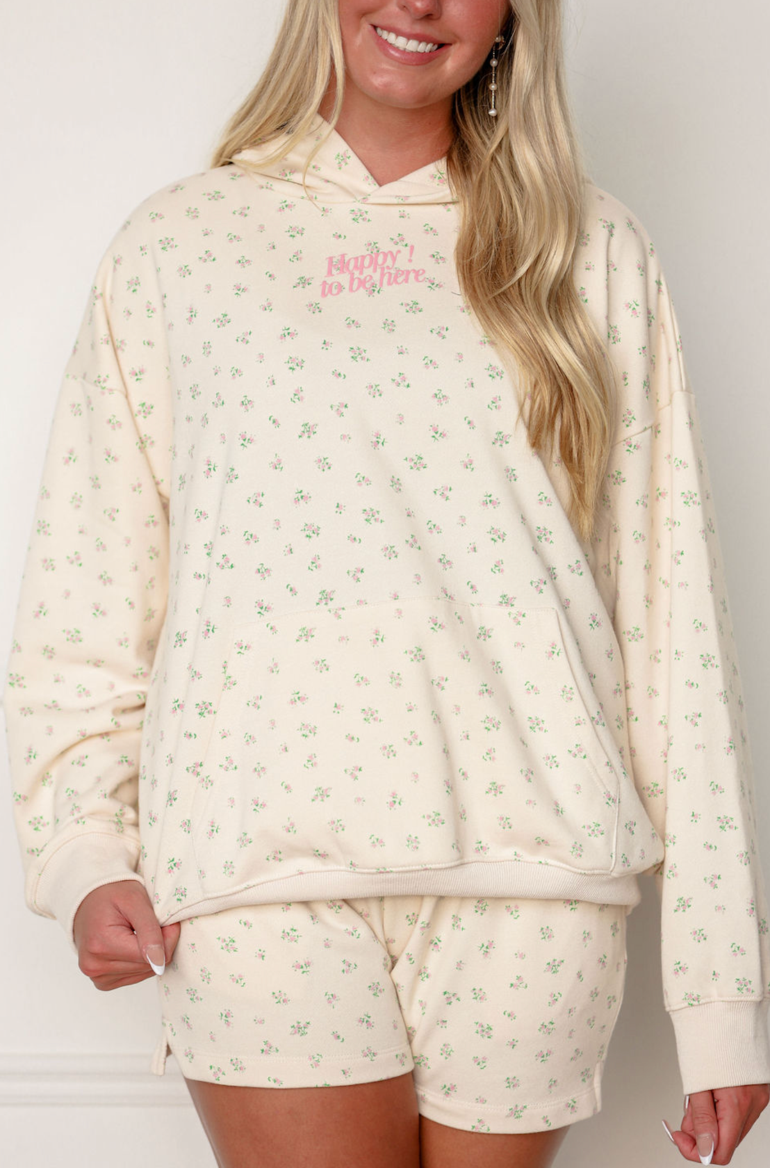 Happy Here Floral Hoodie & Shorts Set of 2