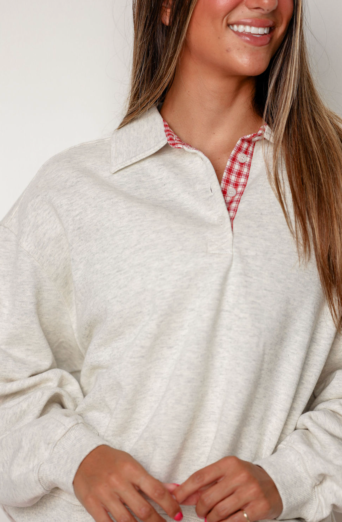 Red Checker Collar Sweatshirt