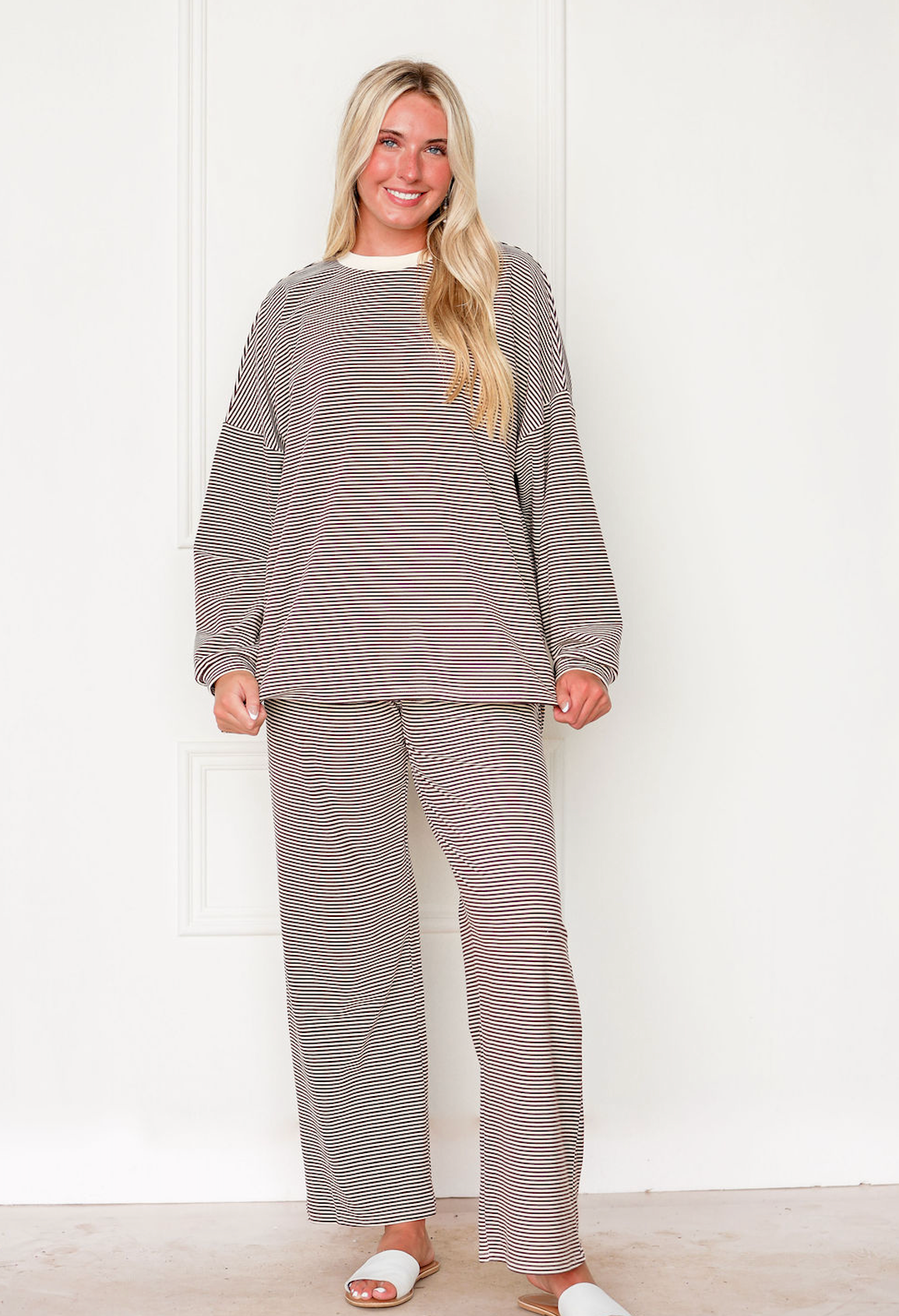 Striped Fleece Oversize Top Brown