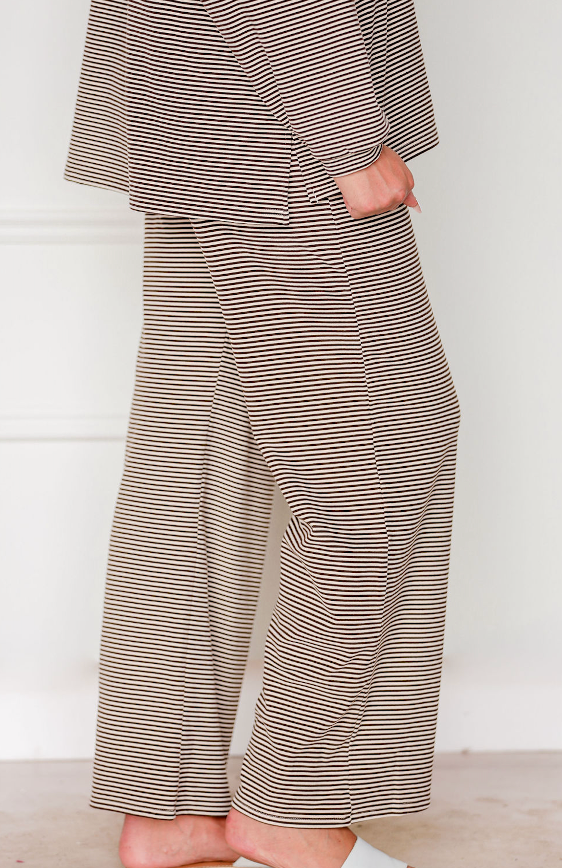 Striped Fleece Lounge Pants Brown